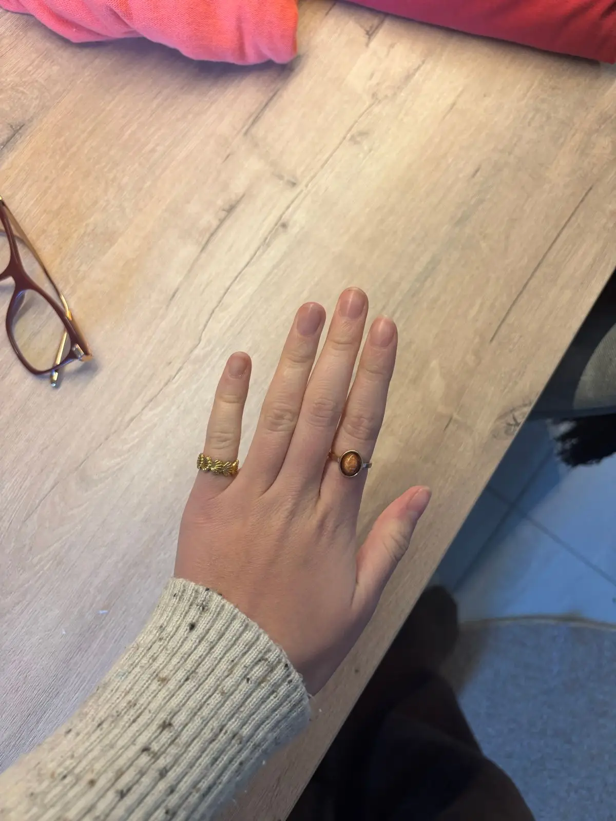 Gold Toned Ring with Brown Cabochon Stone
