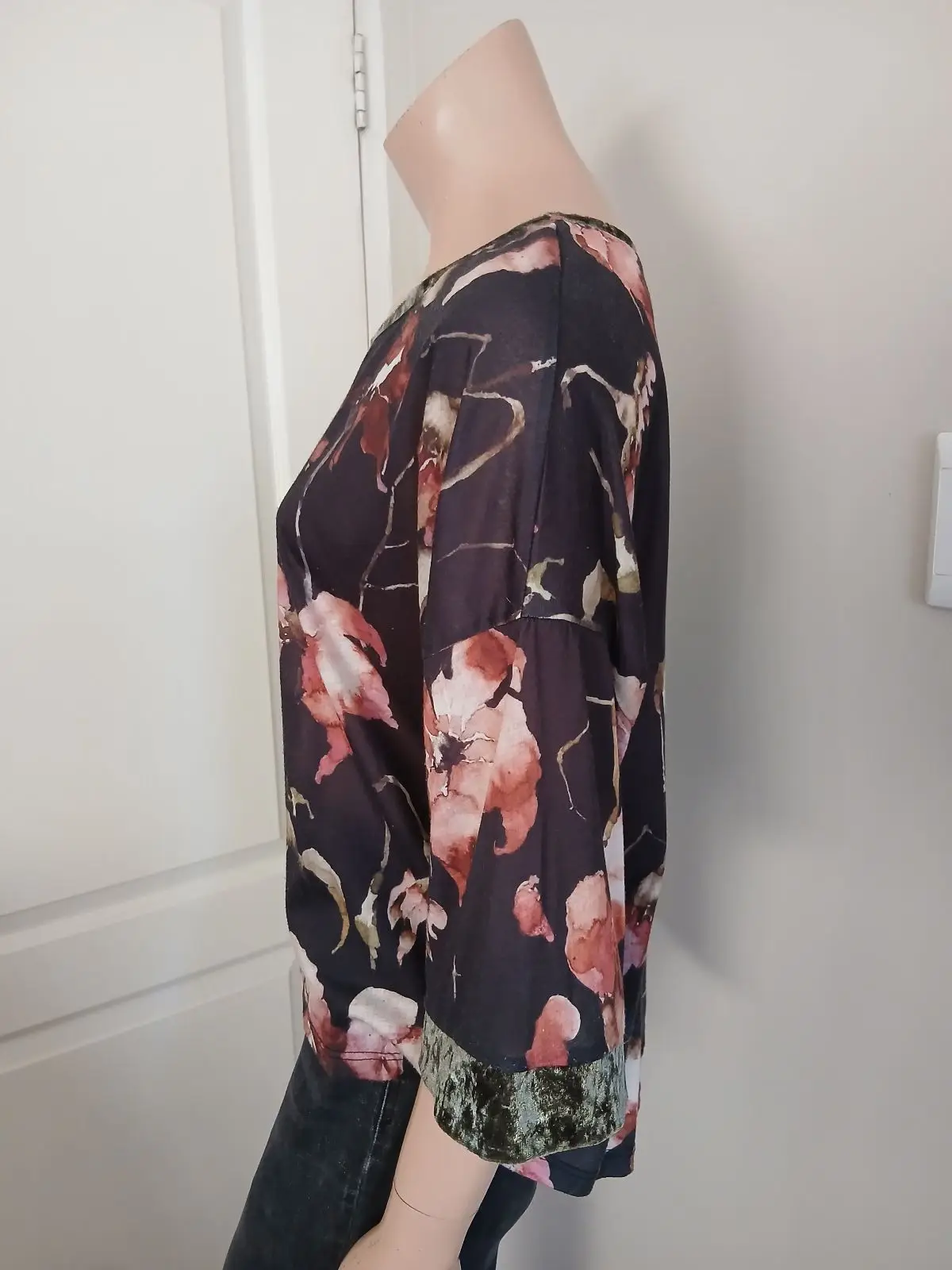 Zara Floral Print Top with Velvet Trim
