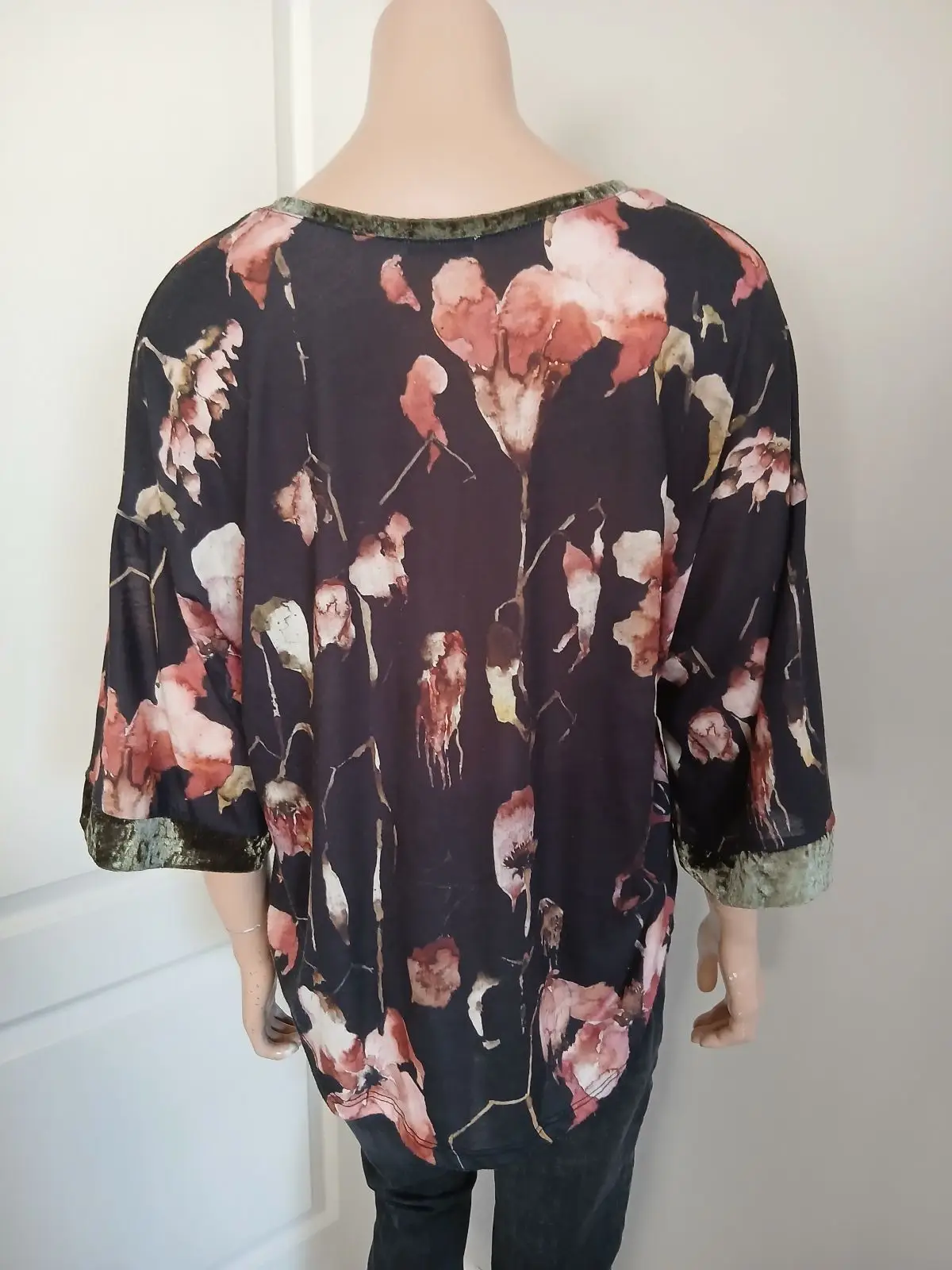 Zara Floral Print Top with Velvet Trim