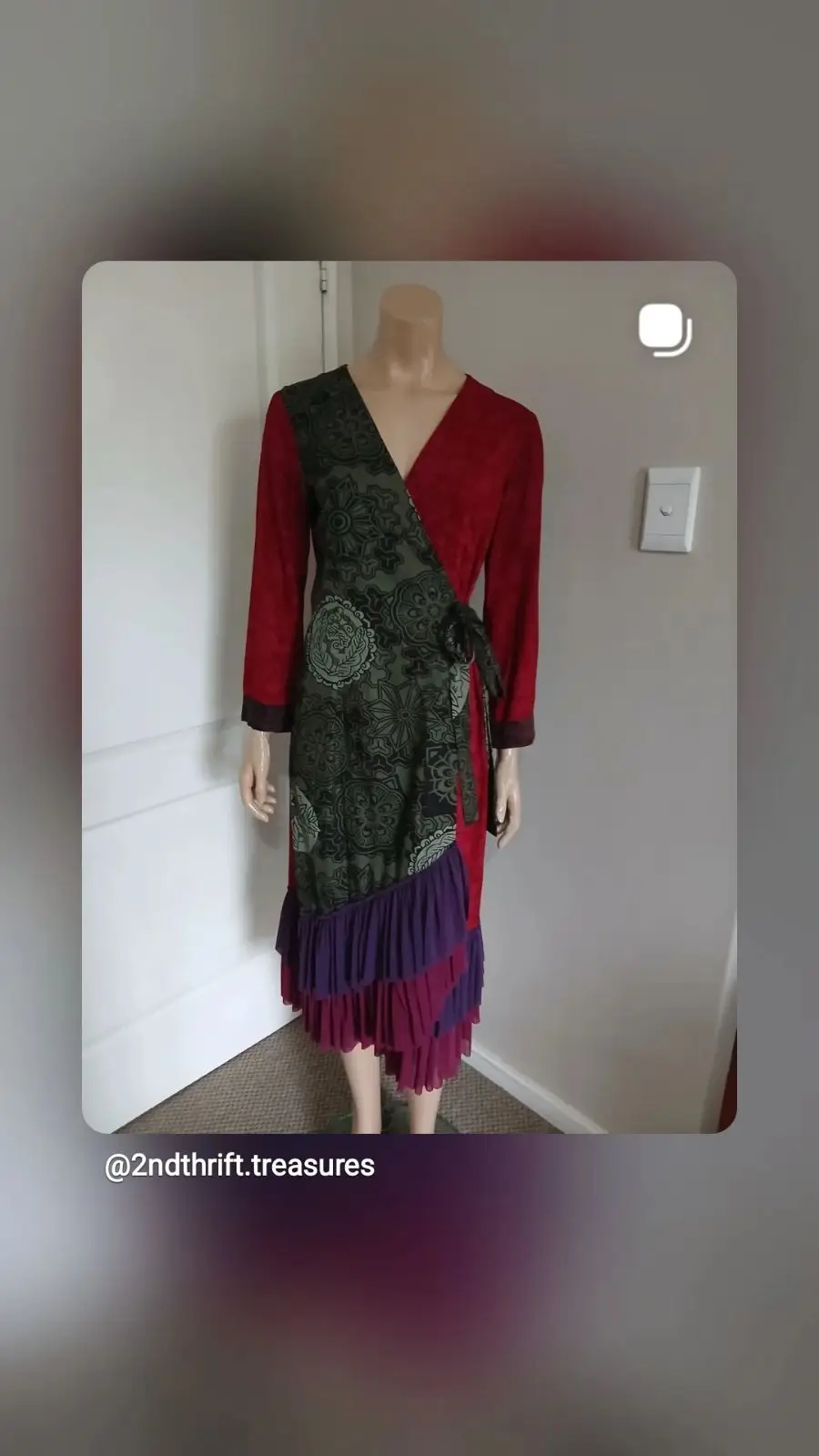 Maya Prass Patterned Wrap Dress with Ruffled Hem