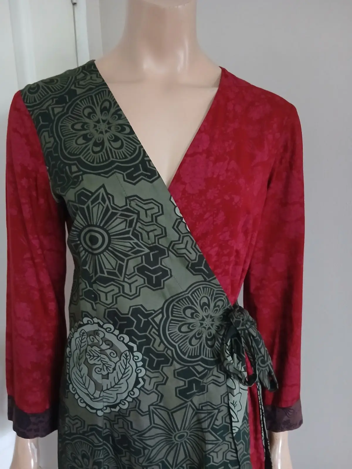 Maya Prass Patterned Wrap Dress with Ruffled Hem