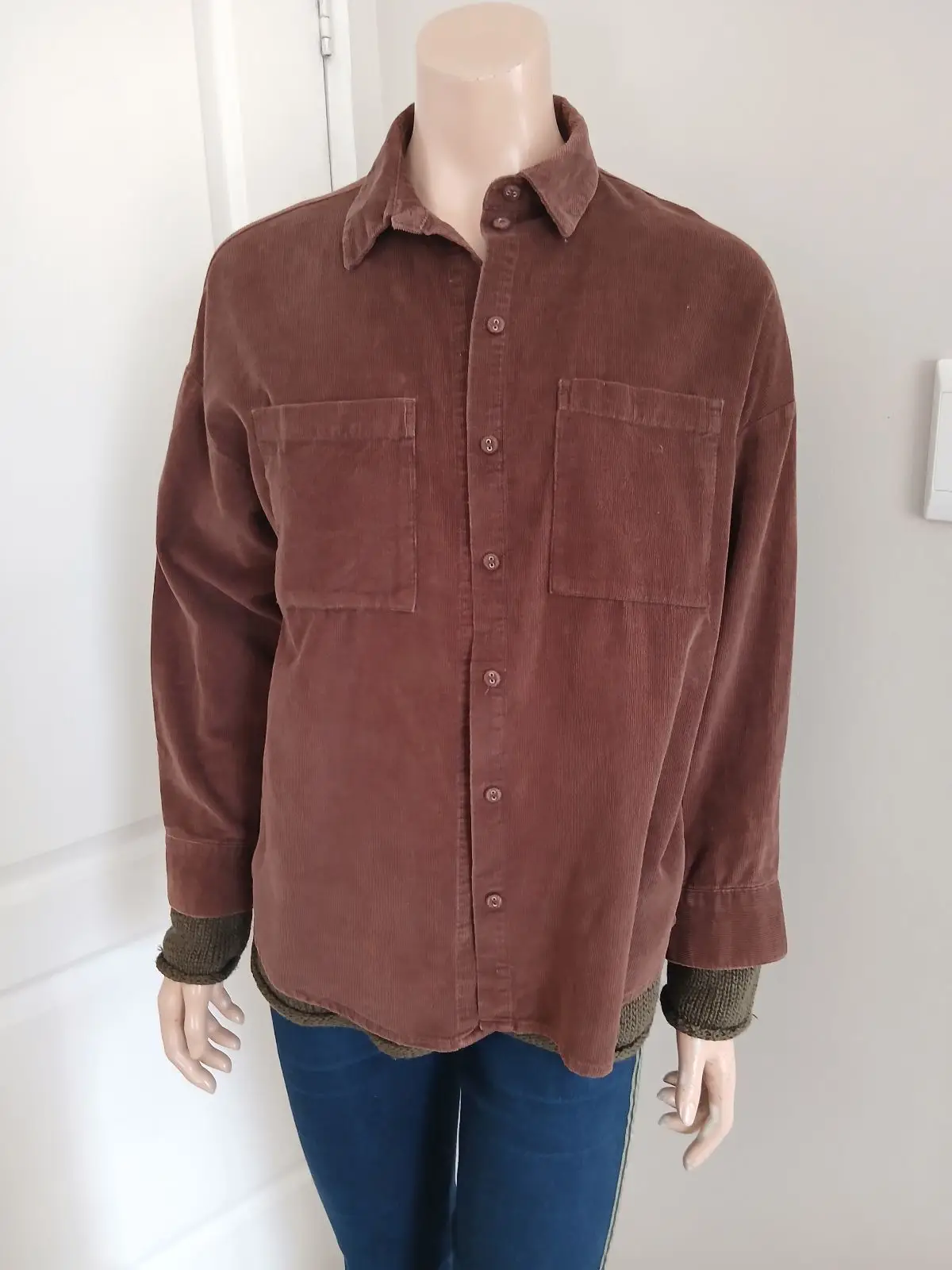 H&M Brown Corduroy Button-Up Shirt