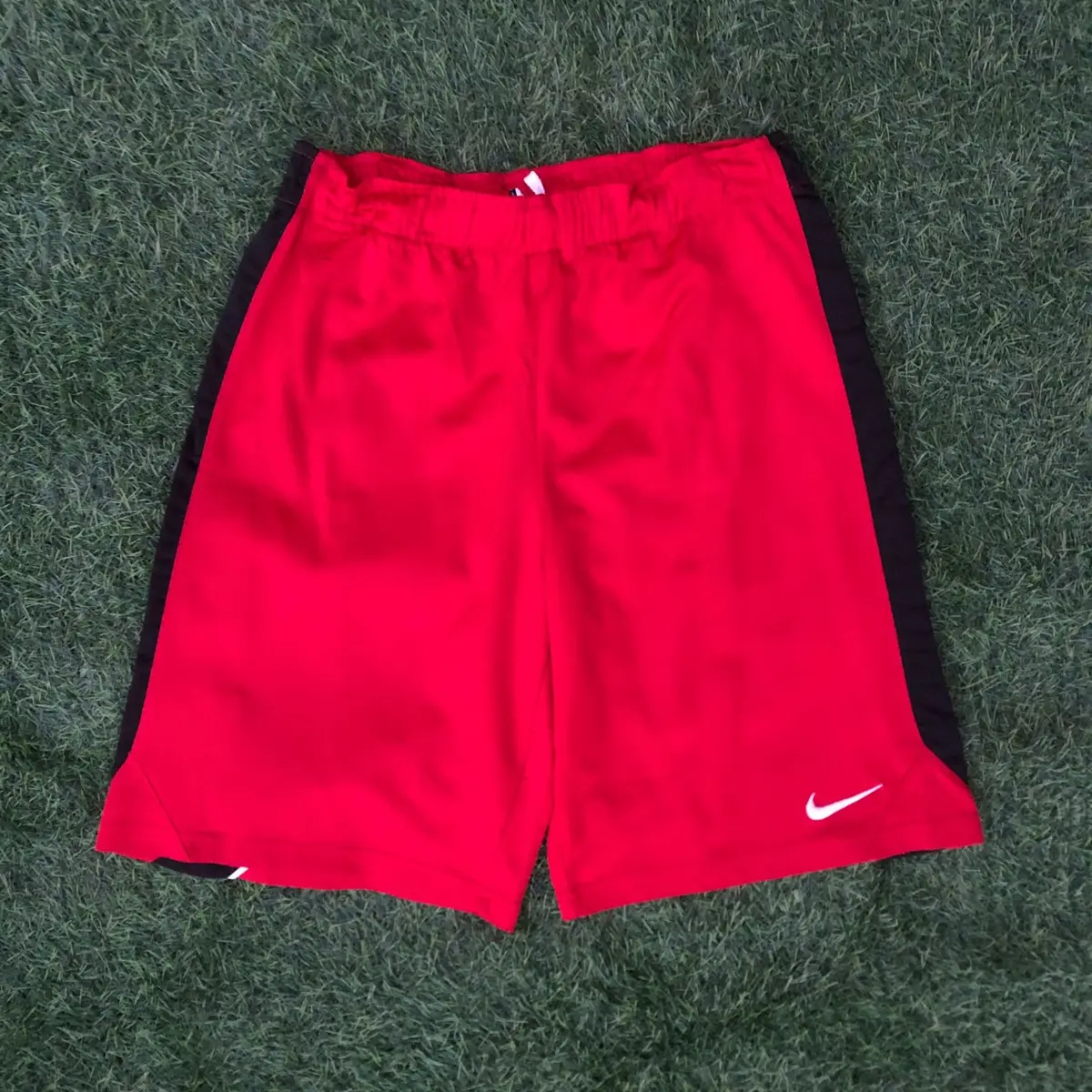 Nike Red Athletic Shorts with Black Side Panels