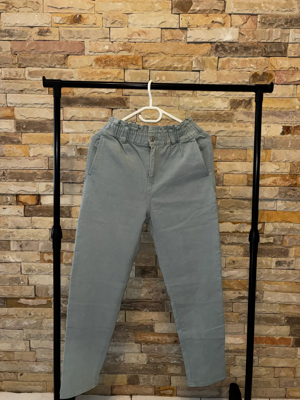 Re/Done Real DNM Sage Green Elastic Waist Pants