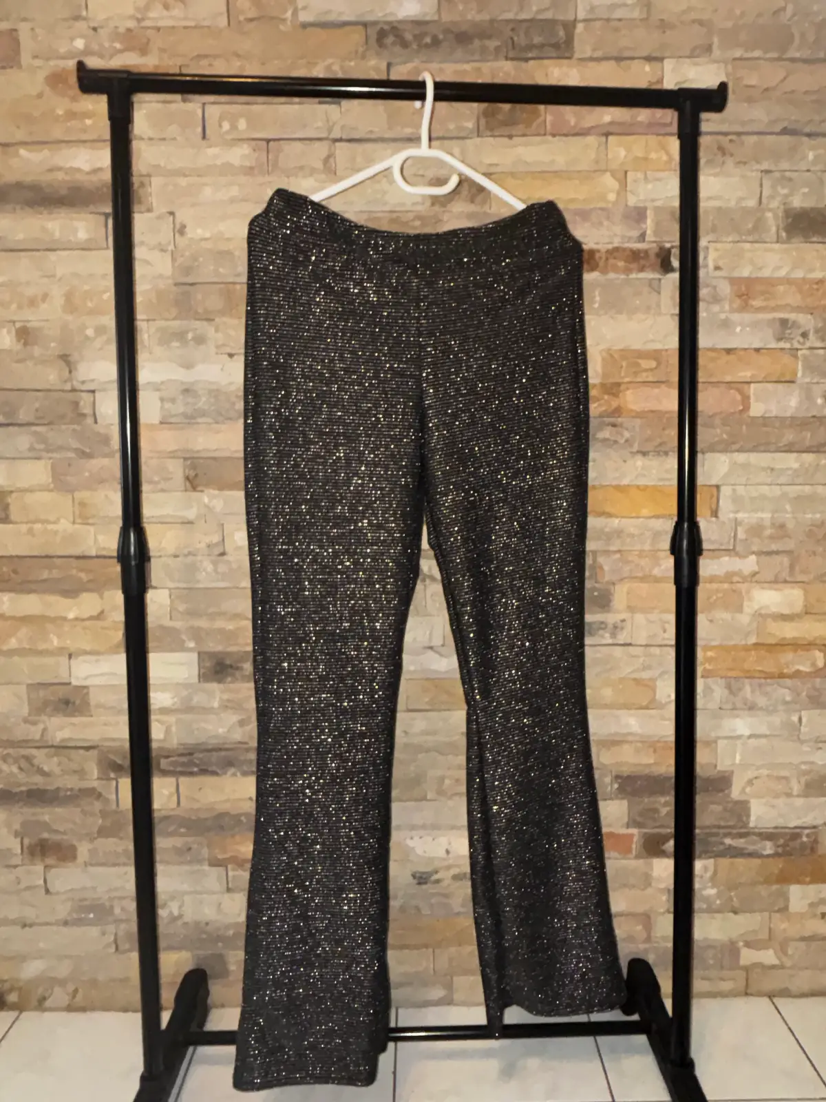 H&M Black and Sikver Glitter Knit Flare Pants