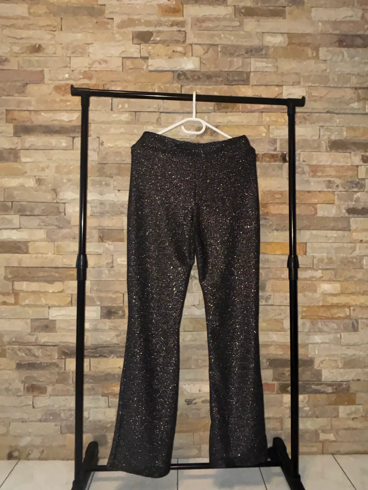 H&M Black and Sikver Glitter Knit Flare Pants