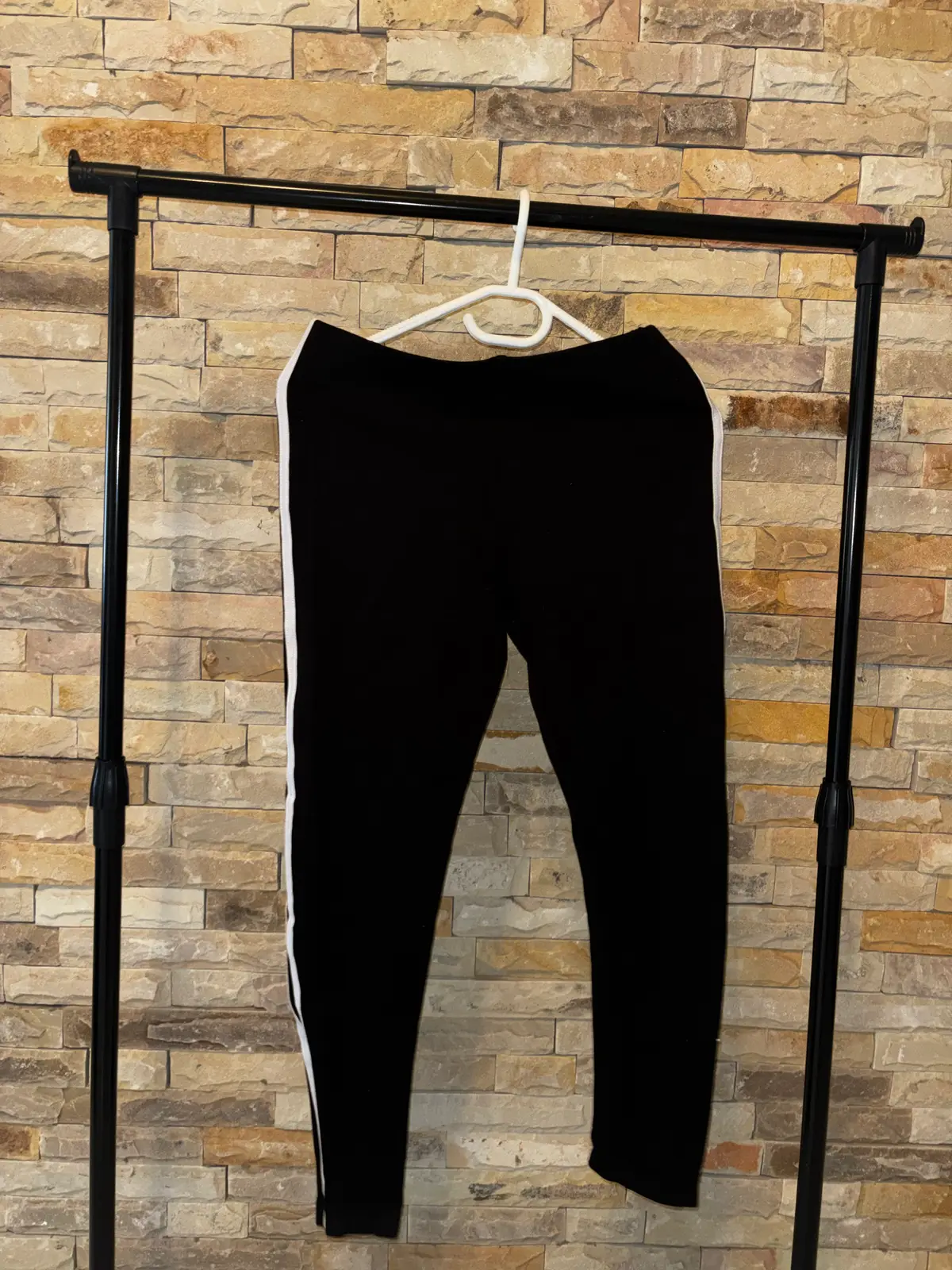 Cotton On Black Leggings with White Side Stripes