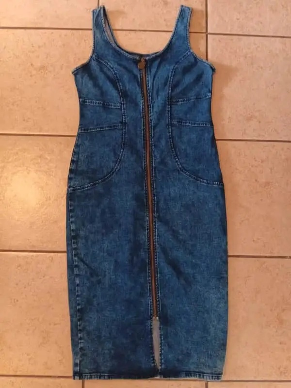 & Other Stories DENIM BODYCON  MIDI DRESS WITH ZIP UP FRONT
