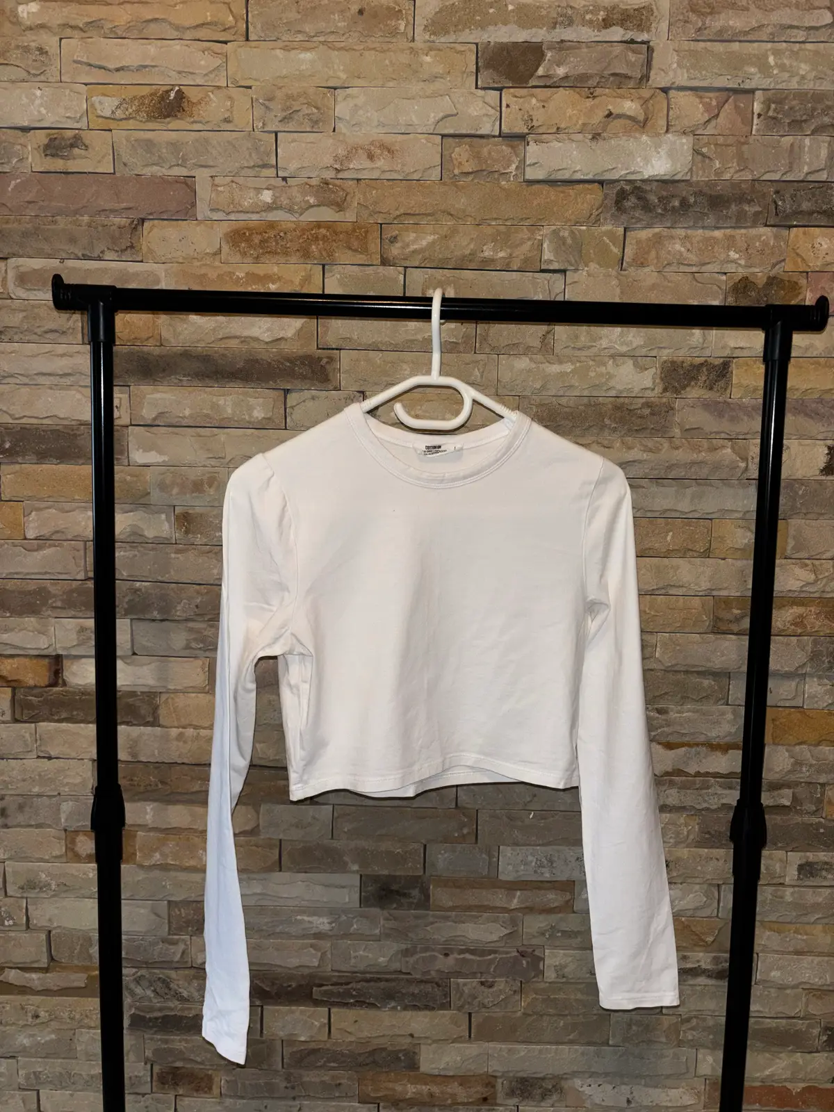 Cotton On White Micro Crop Long Sleeve Top