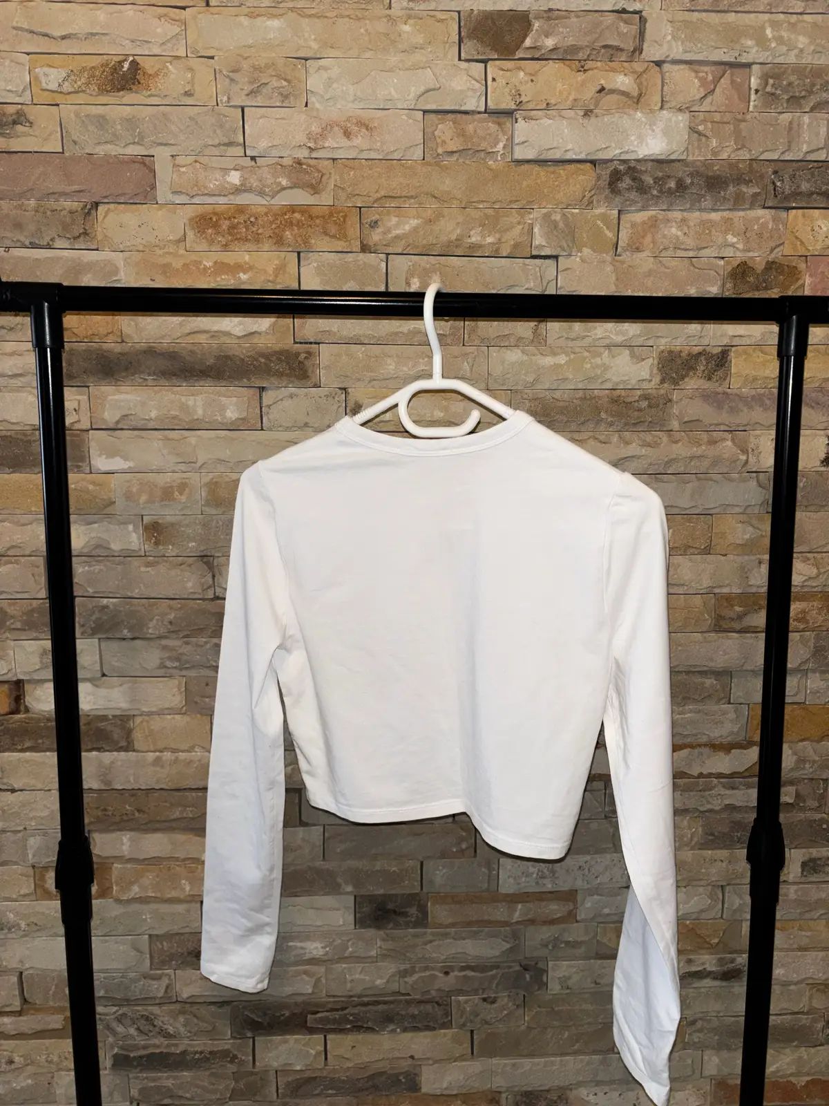 Cotton On White Micro Crop Long Sleeve Top