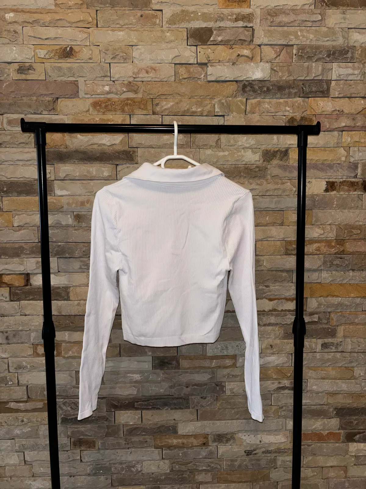 The Fix White Ribbed Long-Sleeve Polo Top