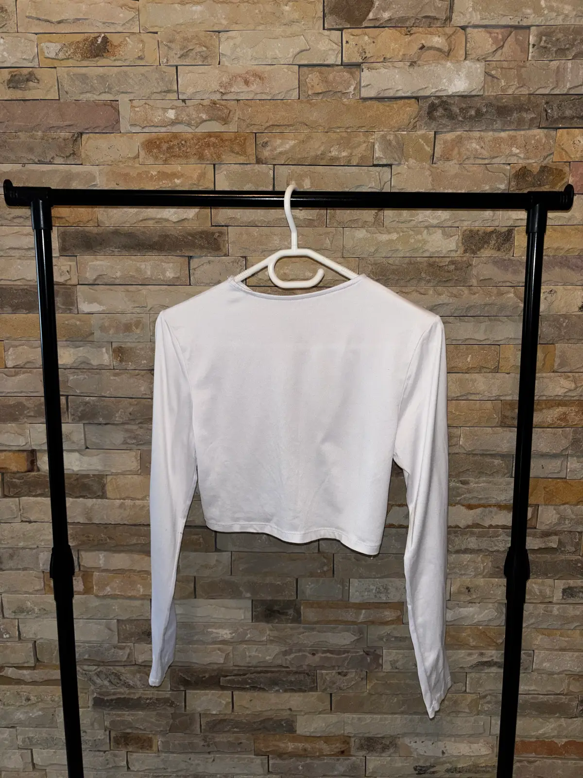 White Long Sleeve Keyhole Crop Top