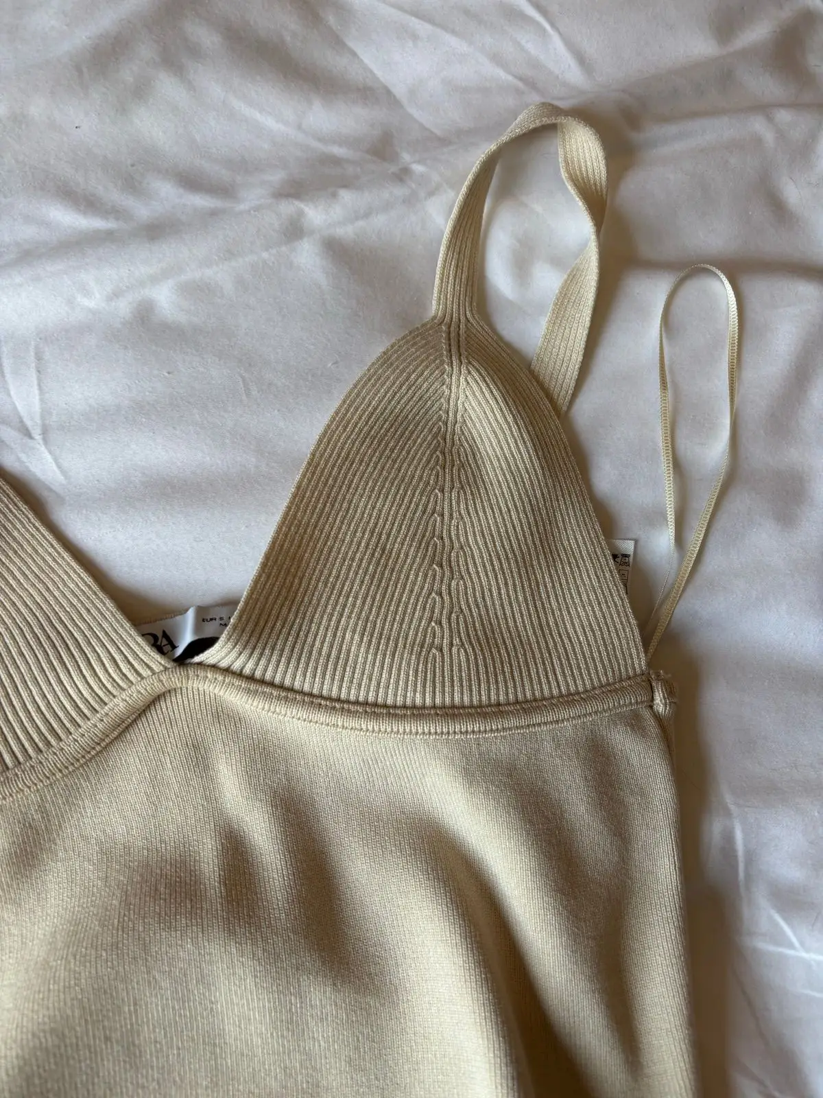 Zara Beige Ribbed Knit Camisole Top