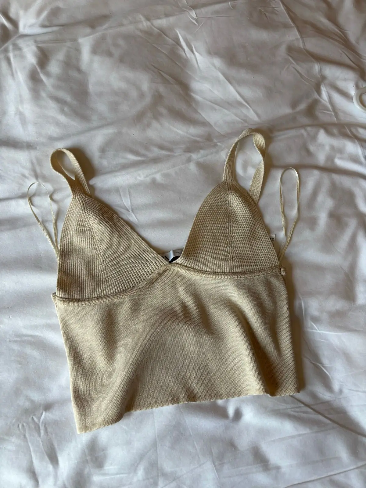 Zara Beige Ribbed Knit Camisole Top