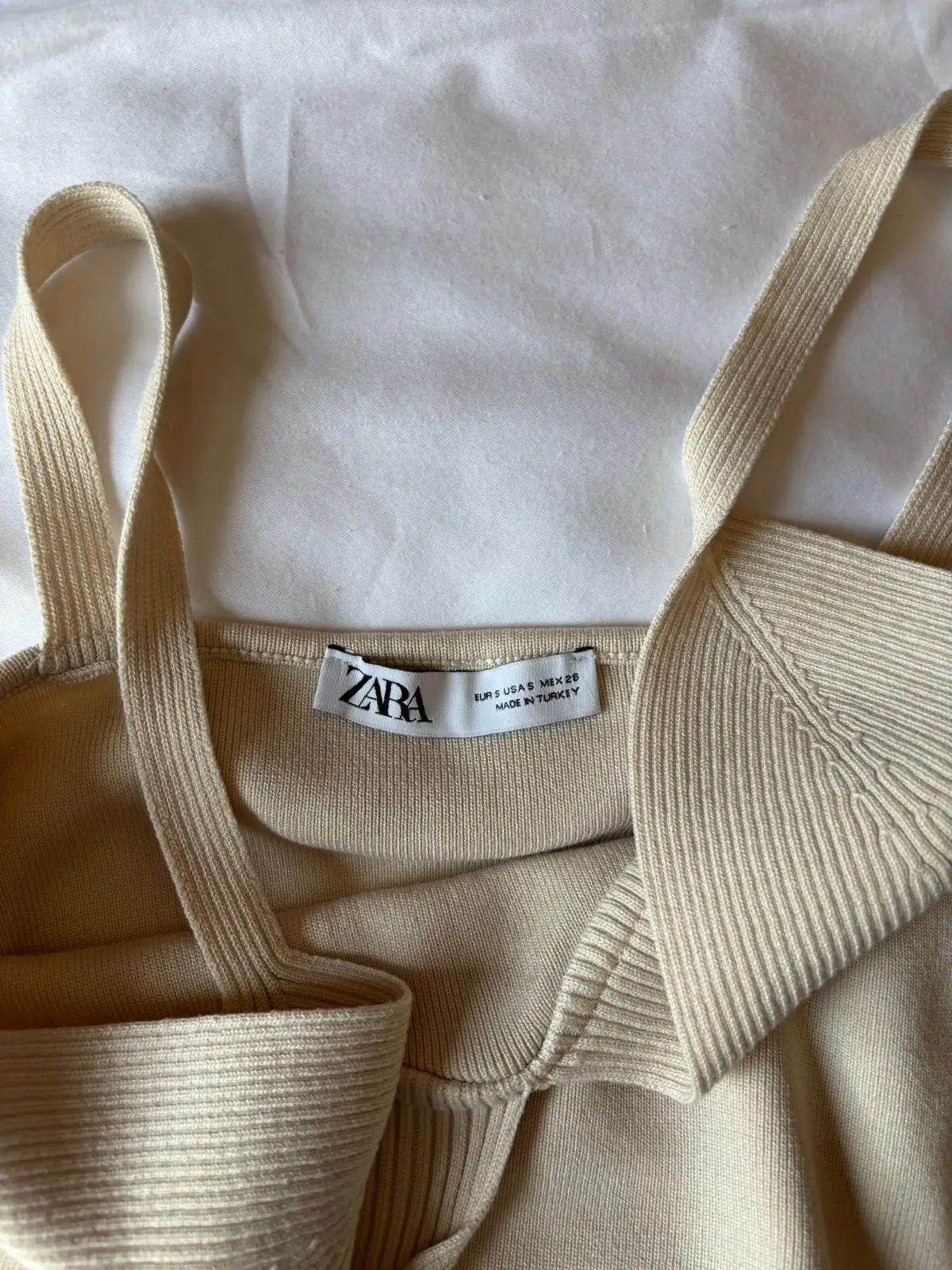 Zara Beige Ribbed Knit Camisole Top