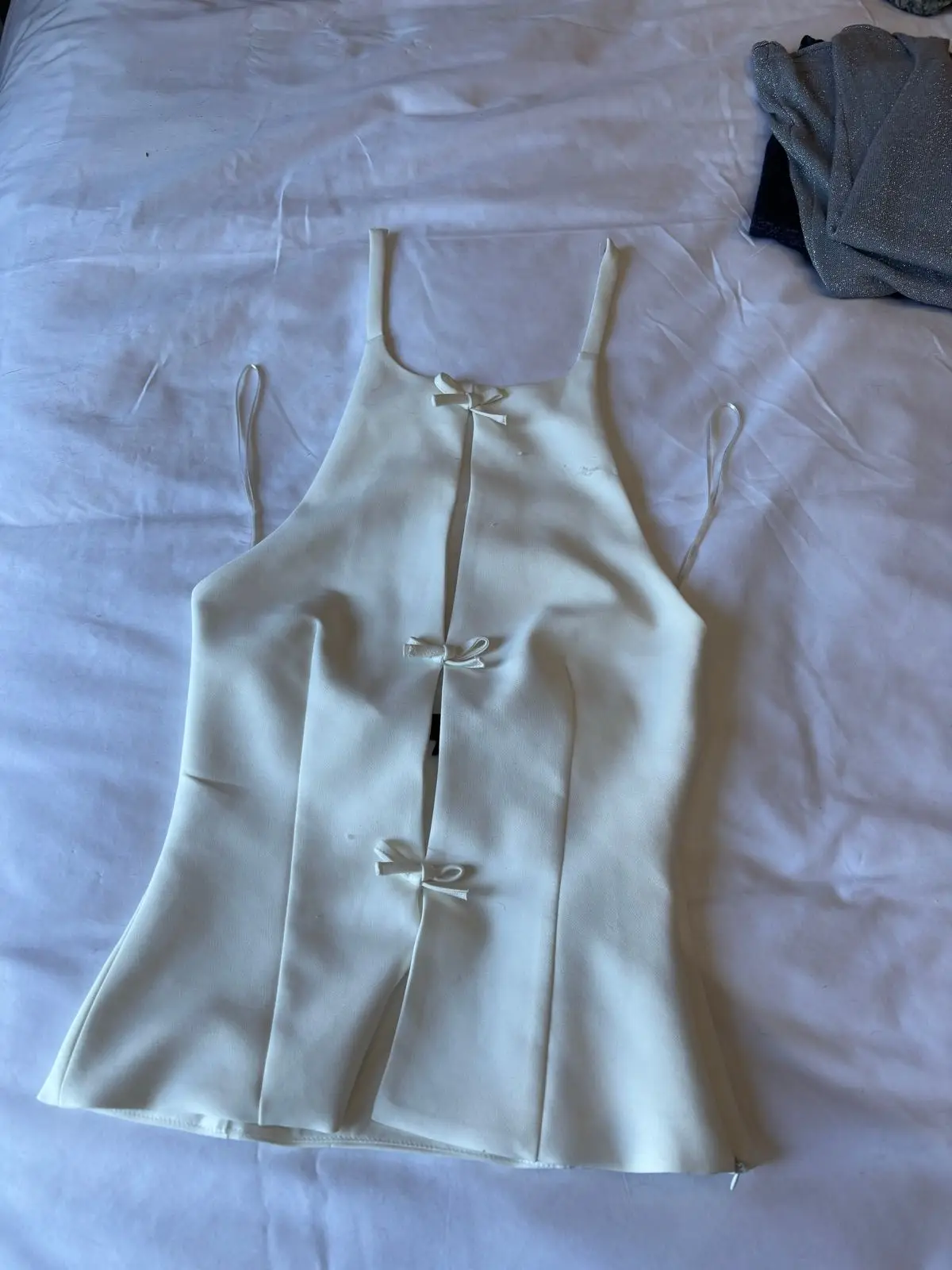 Zara White Halter Neck Bow Detail Top