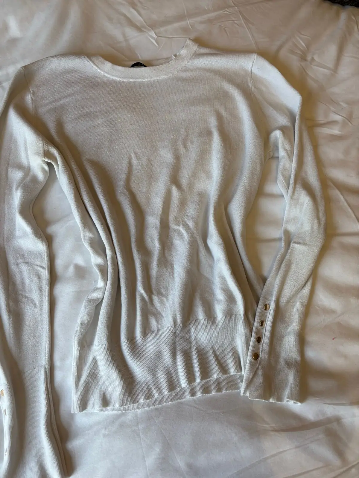 Zara White Long Sleeve Top with Button Cuffs