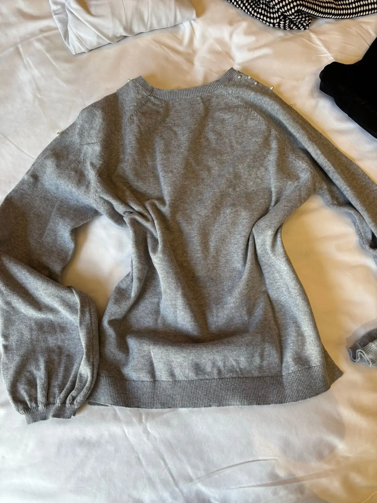 Zara Grey Pearl Embellished Knit Sweater