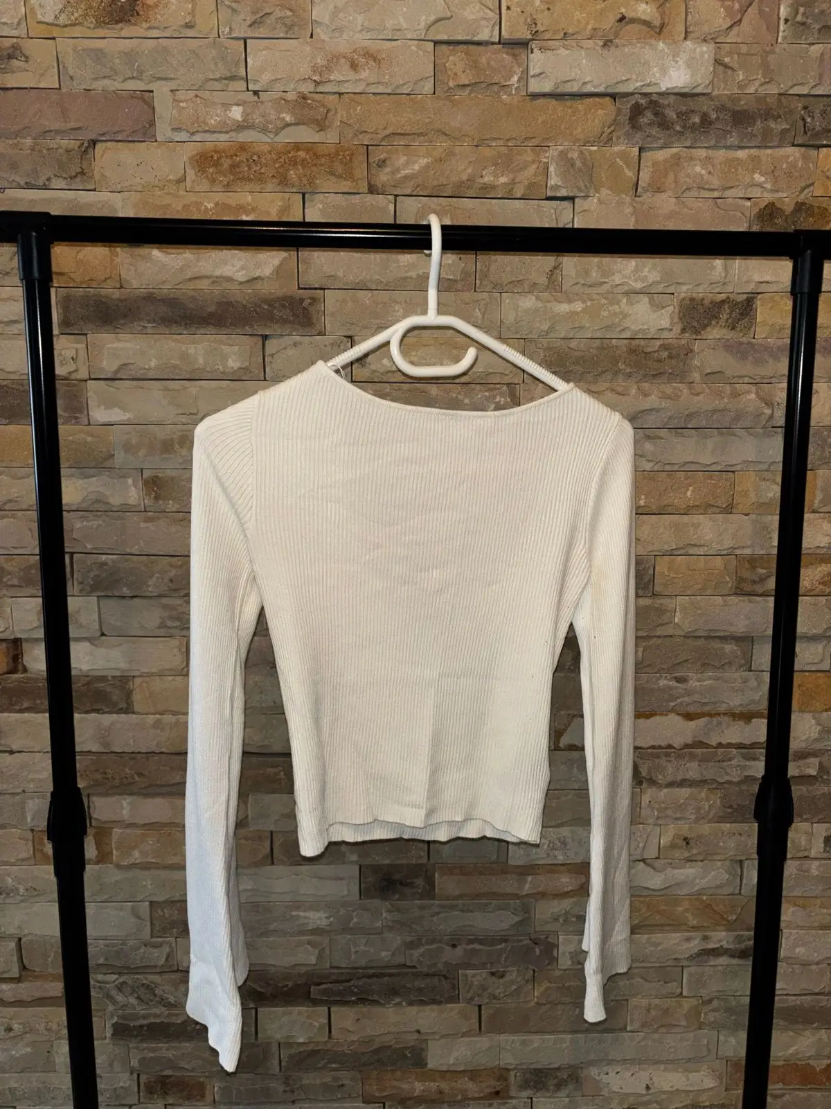 H&M White Ribbed Long-Sleeve Top
