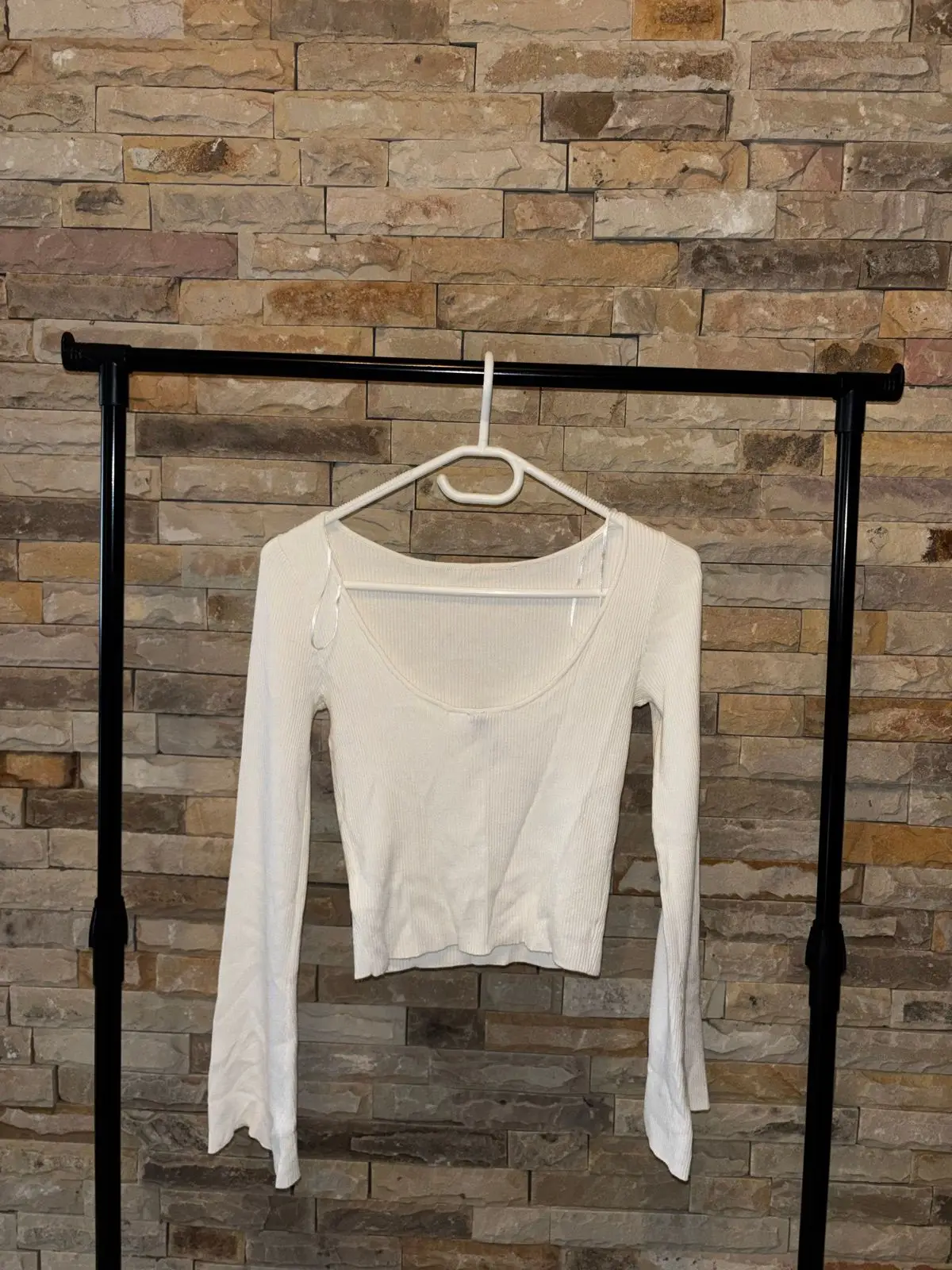 H&M White Ribbed Long-Sleeve Top