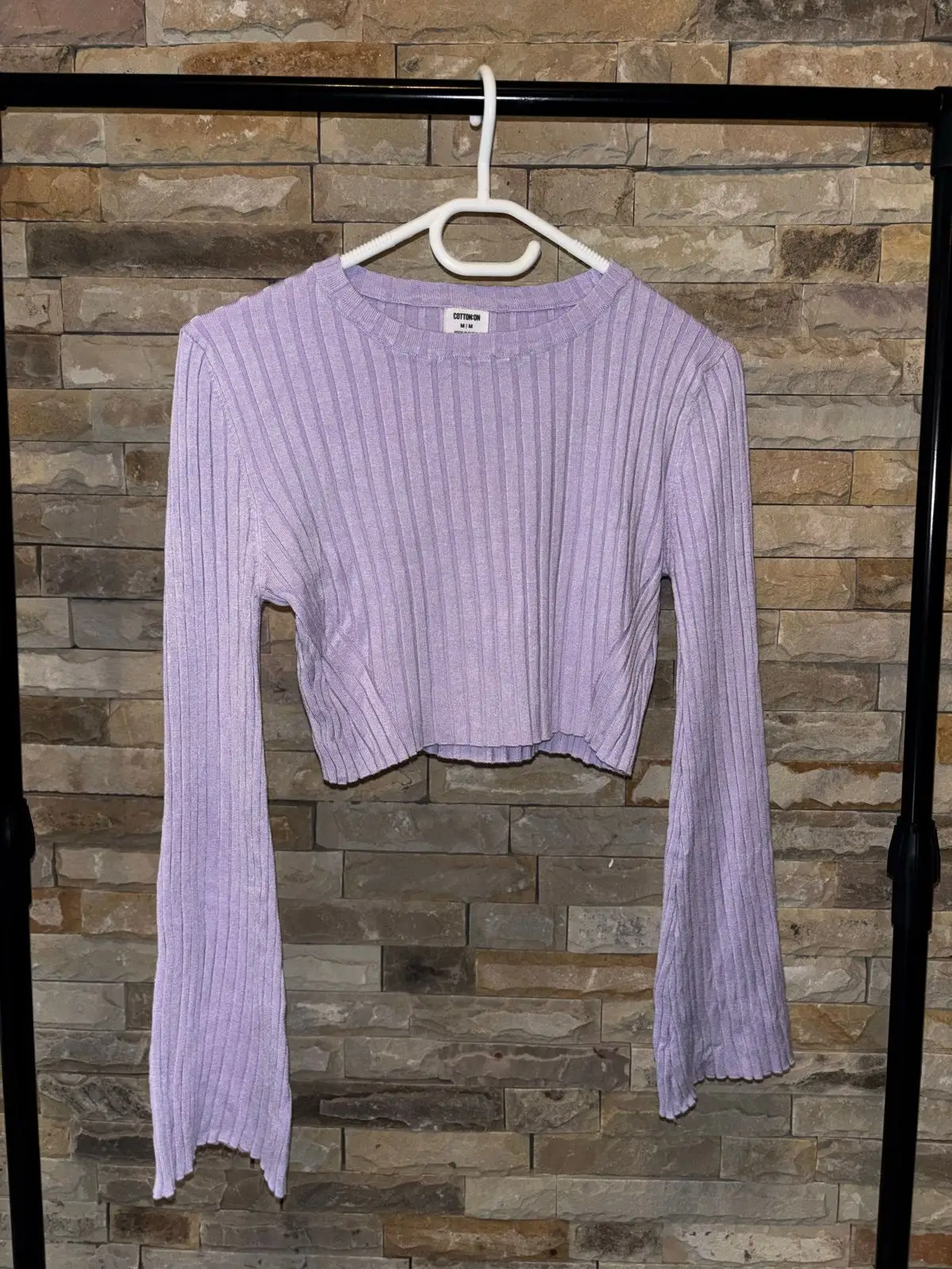 Cotton On Lilac Ribbed Long Sleeve Crop Top