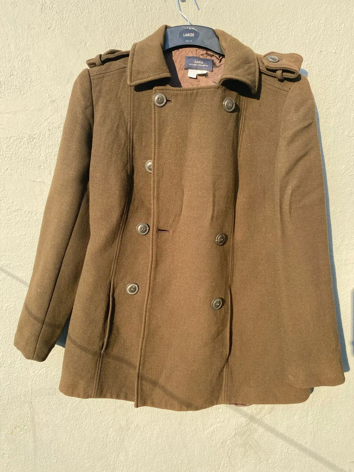 Zara Classic Concepts Brown Double-Breasted Pea Coat