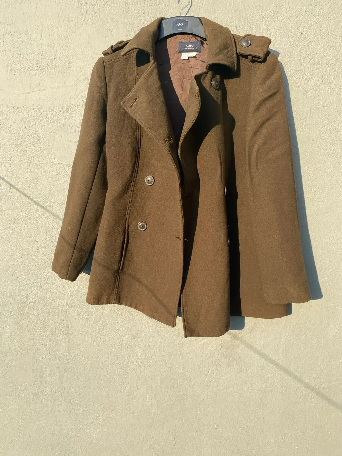 Zara Classic Concepts Brown Double-Breasted Pea Coat