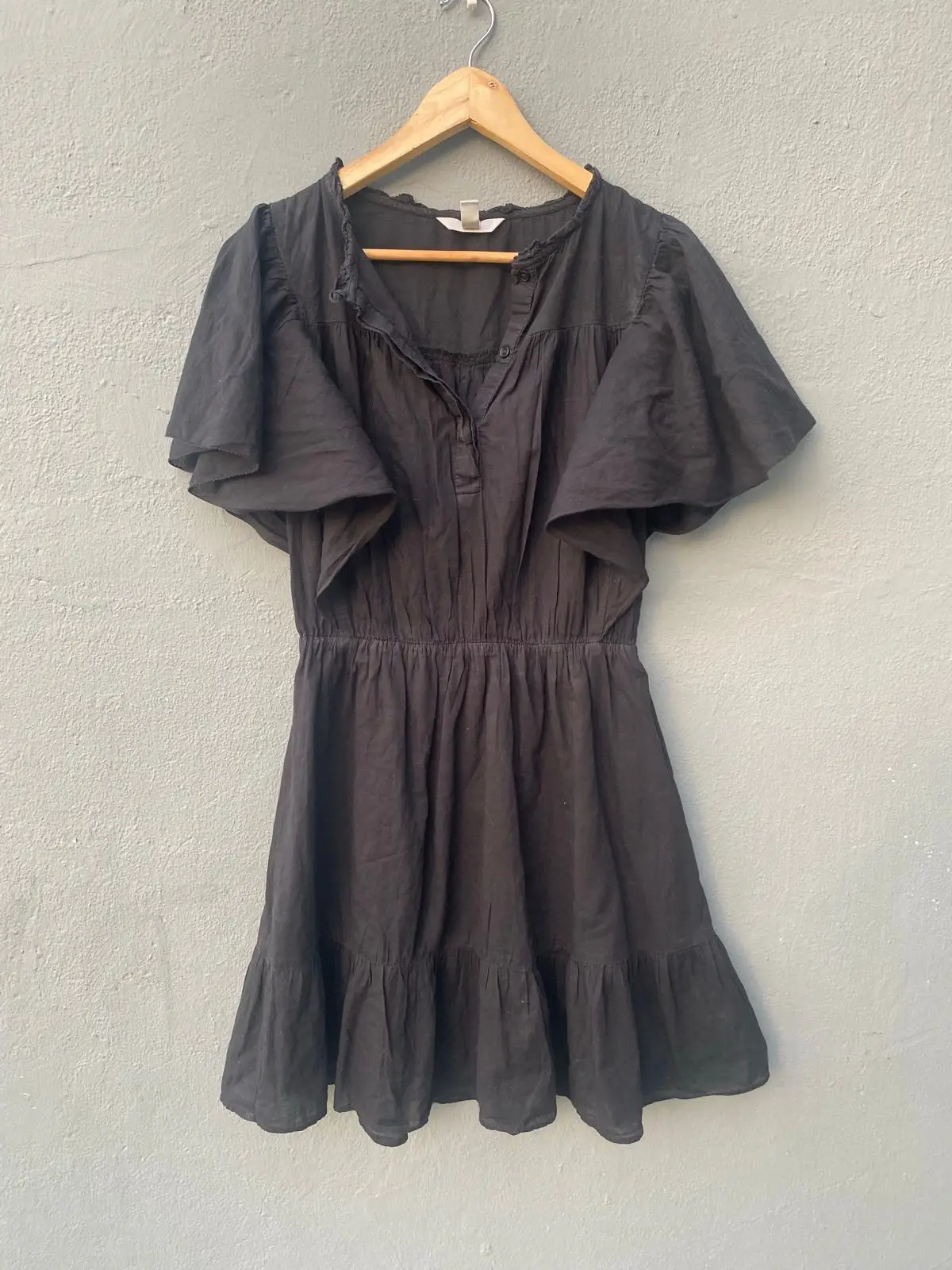 H&M Black Ruffle Sleeve Tiered Mini Dress