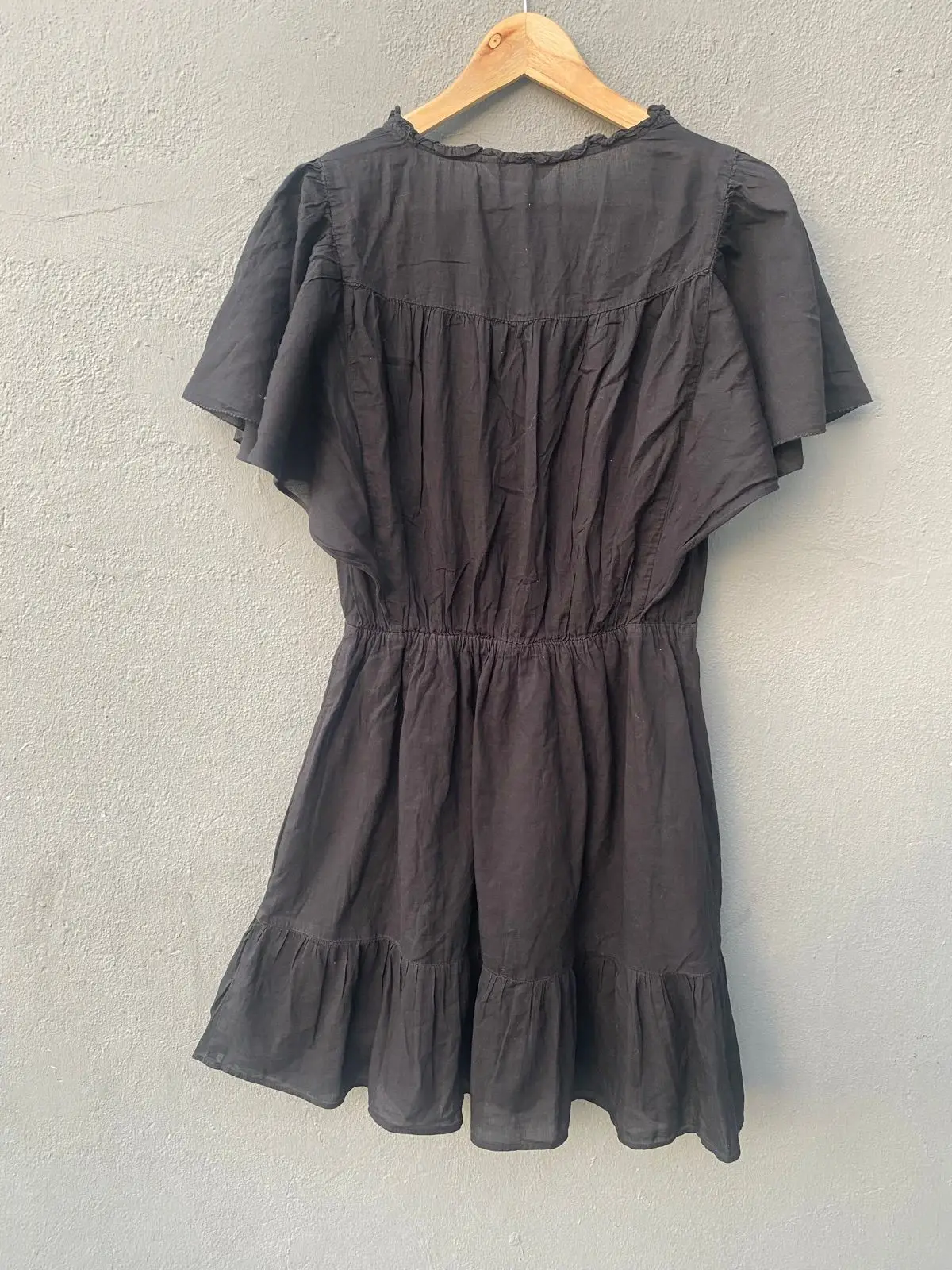 H&M Black Ruffle Sleeve Tiered Mini Dress