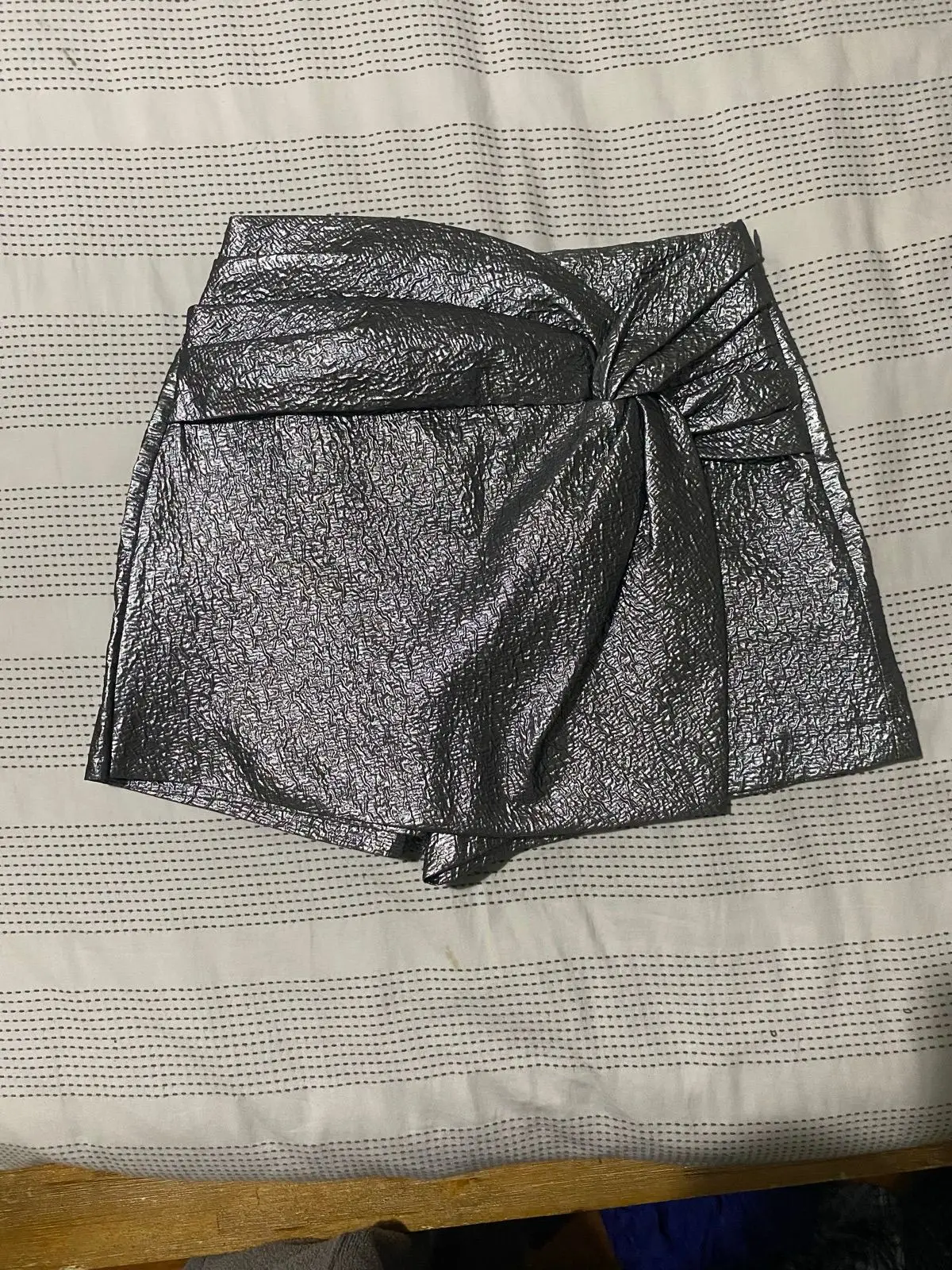 Zara Metallic Silver Wrap Skort