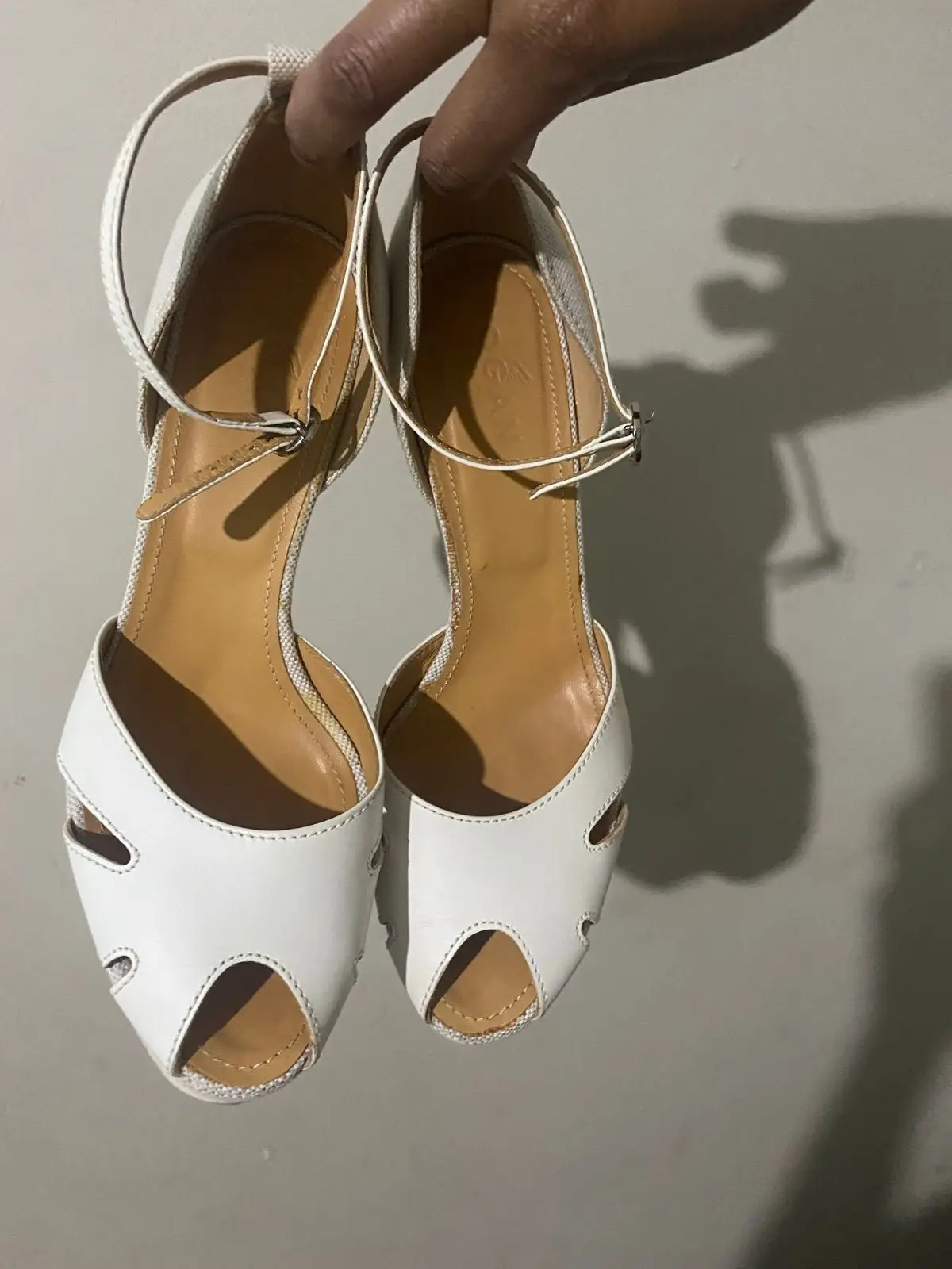 Hogan White Leather Peep-Toe Ankle Strap Heels