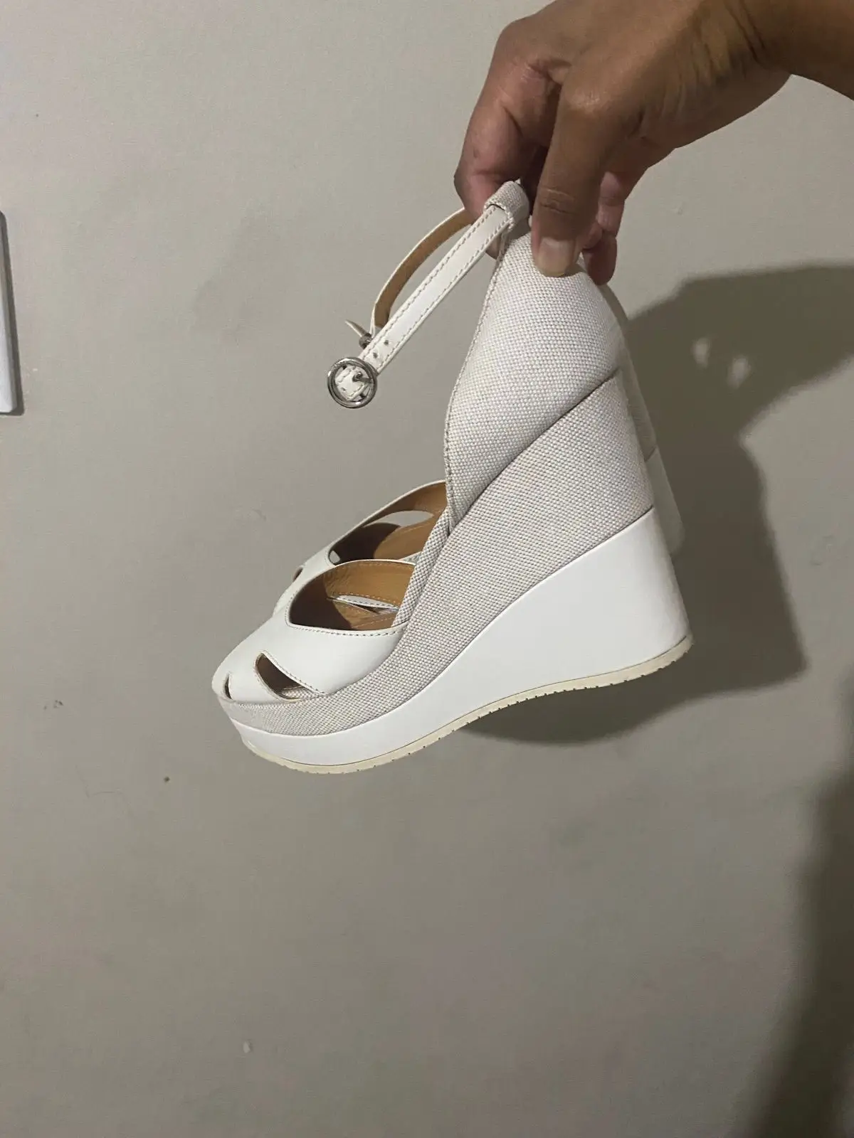 Hogan White Leather Peep-Toe Ankle Strap Heels