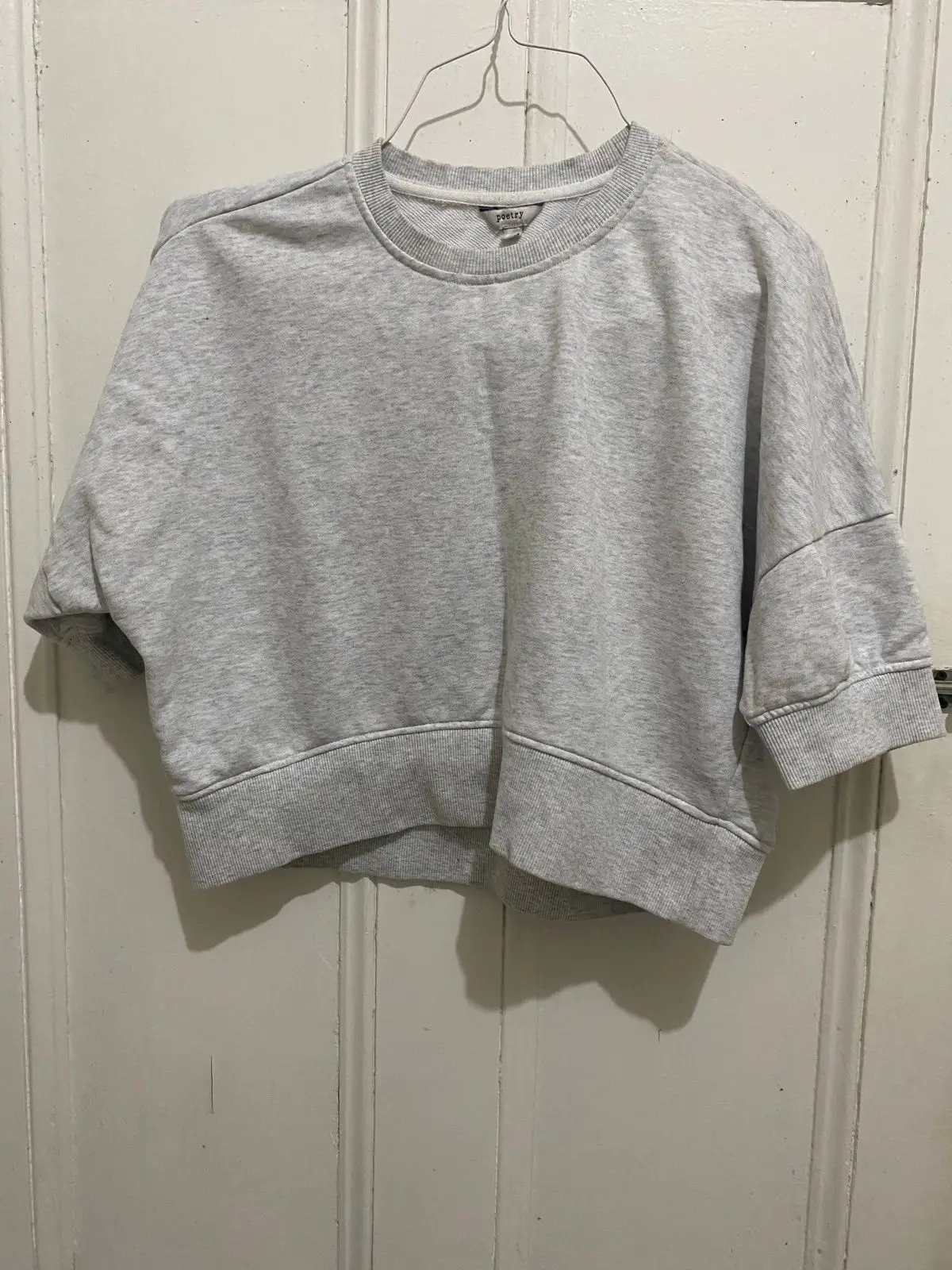 Poetry Grey Cropped Short-Sleeve Sweatshirt