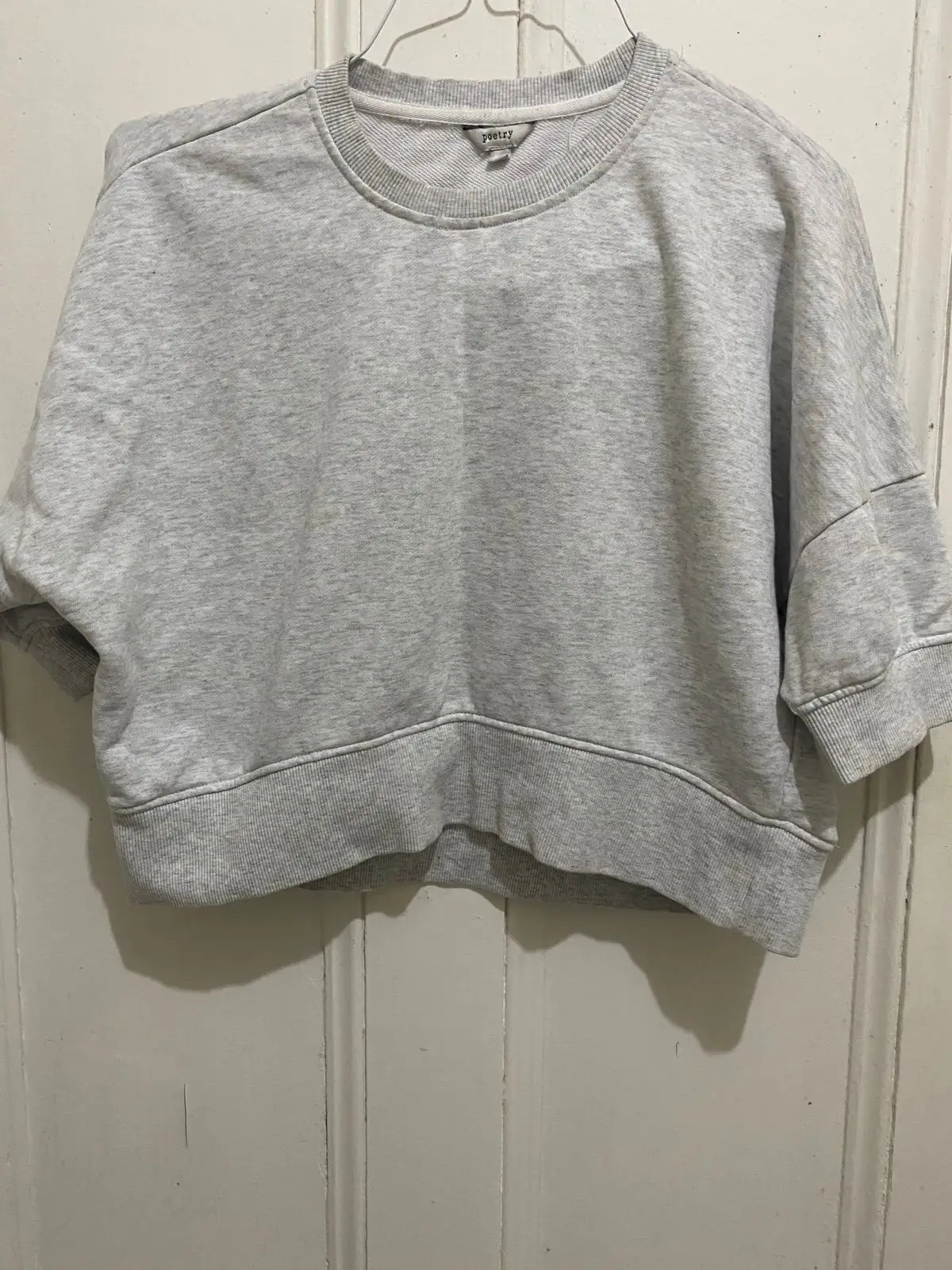 Poetry Grey Cropped Short-Sleeve Sweatshirt