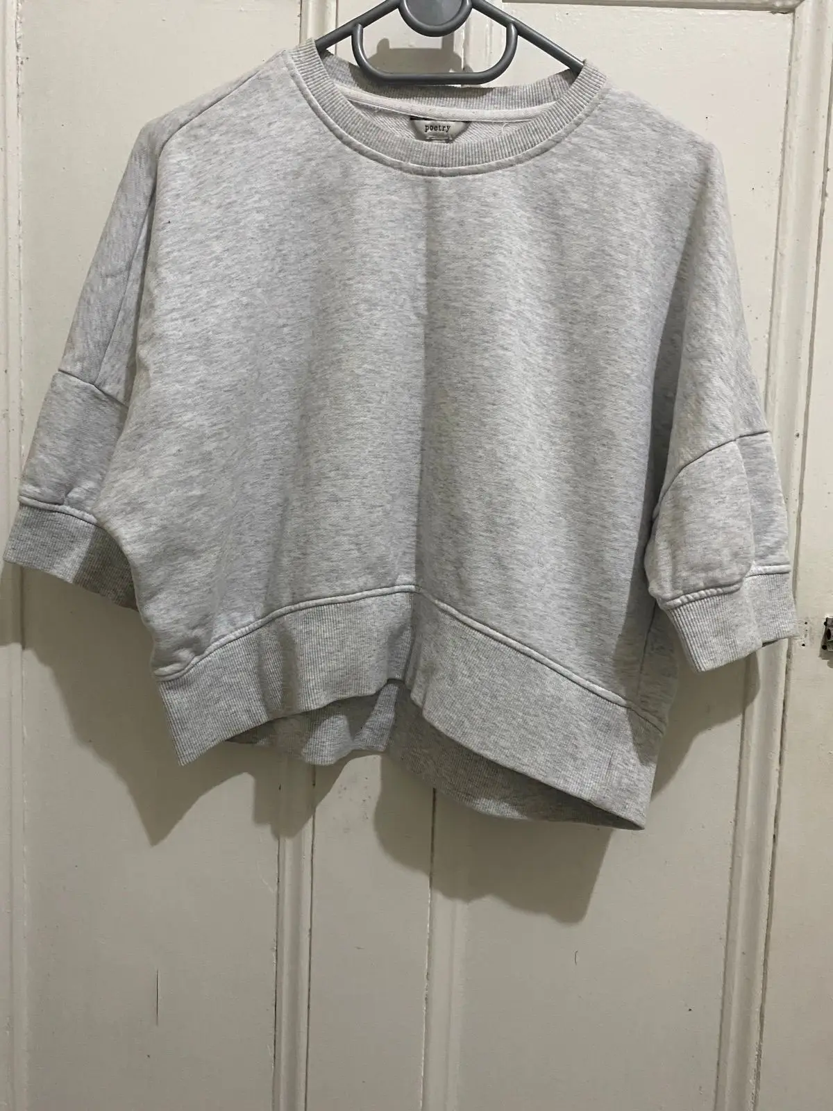 Poetry Grey Cropped Short-Sleeve Sweatshirt