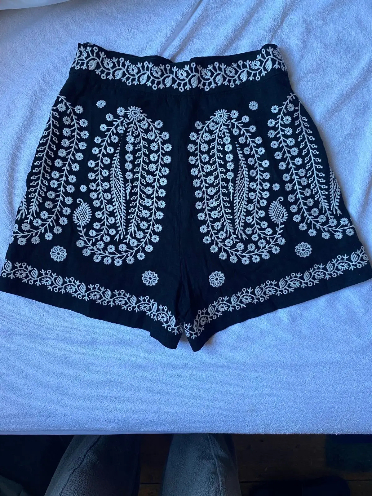 Zara Black Embroidered High-Waisted Shorts