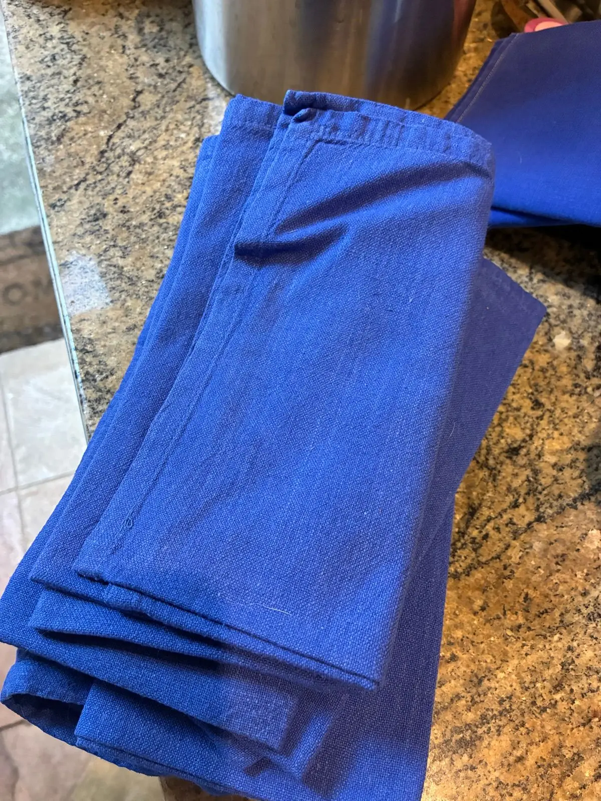 Set of Blue Fabric Kitchen Napkins