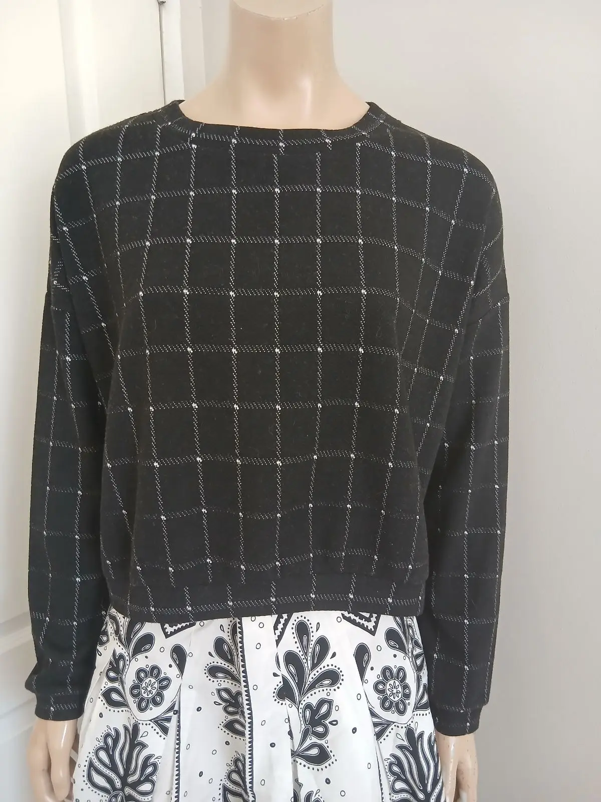 Woolworths Black Grid Pattern Long Sleeve Top