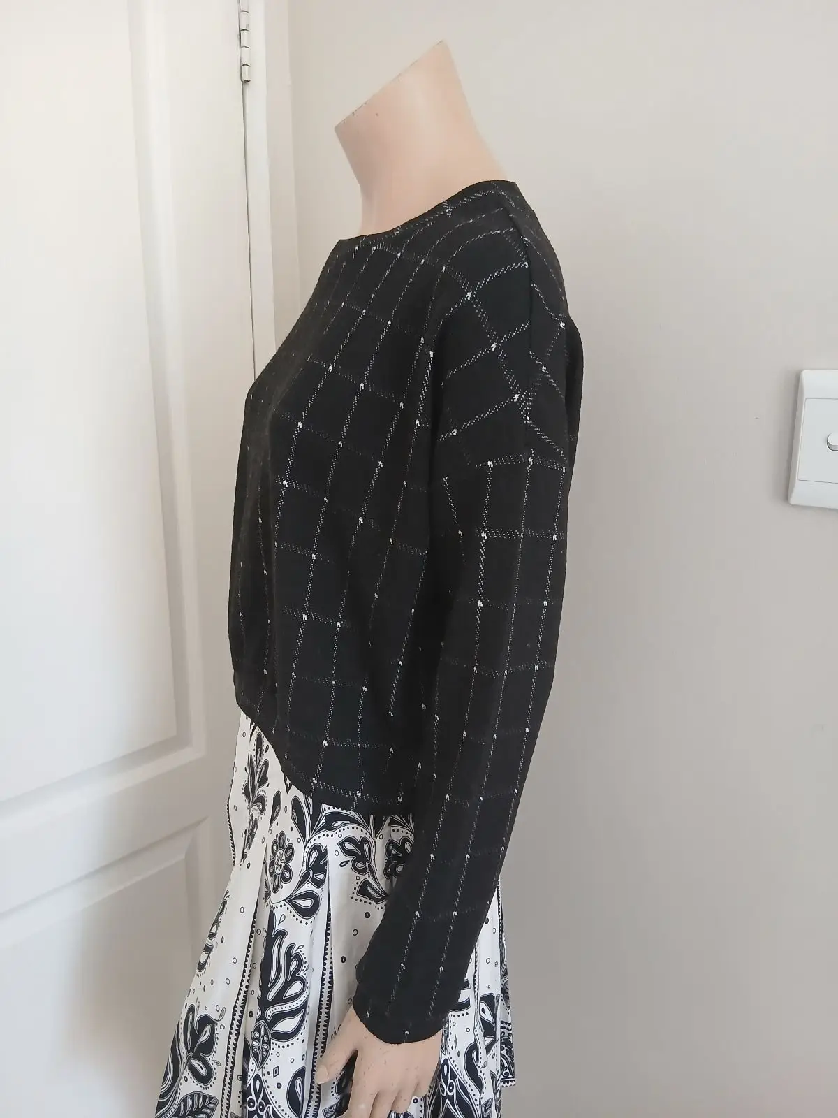 Woolworths Black Grid Pattern Long Sleeve Top
