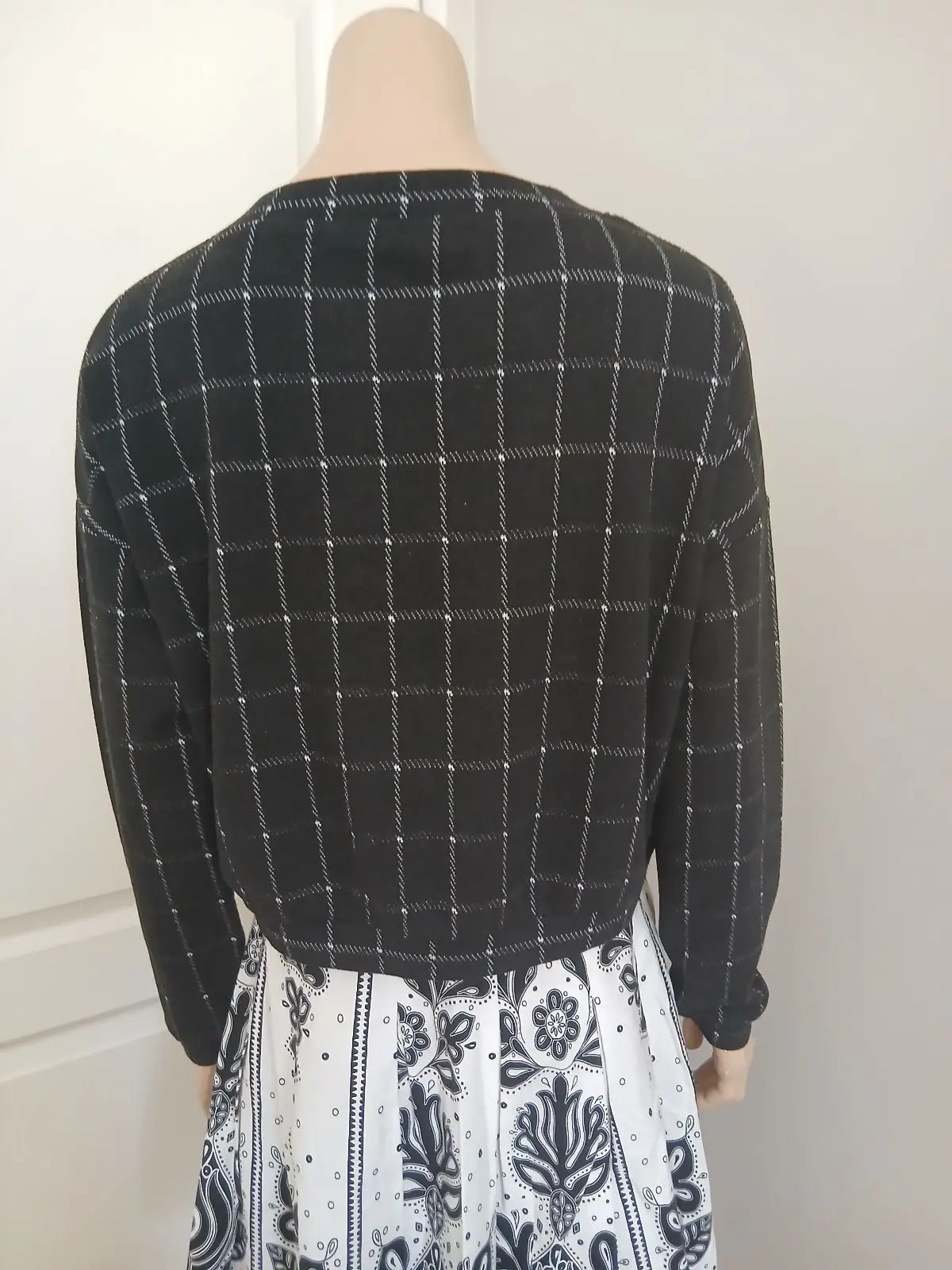 Woolworths Black Grid Pattern Long Sleeve Top