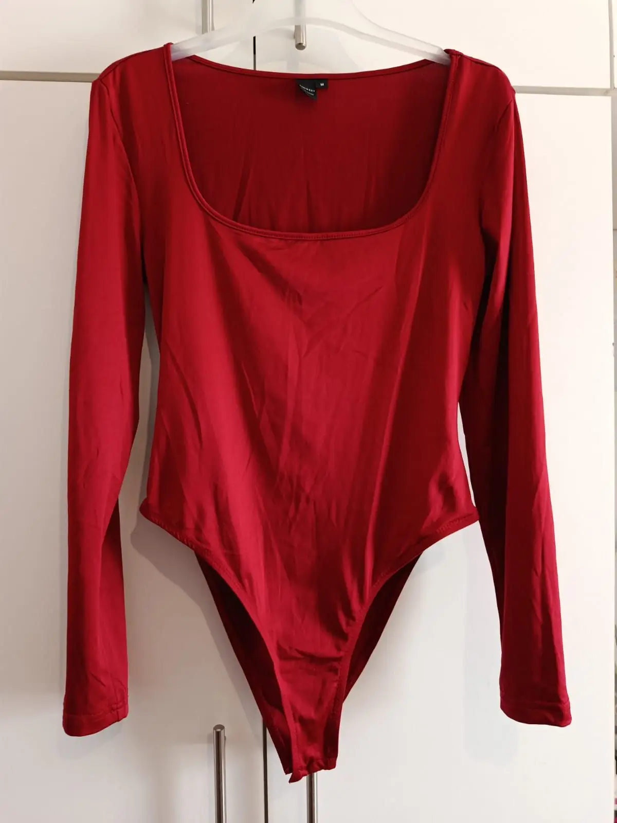 Red Long-Sleeve Scoop Neck Bodysuit