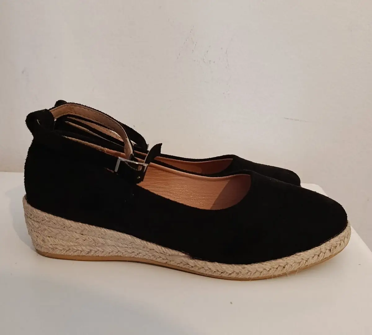 Black Suede Espadrille Wedge Shoes