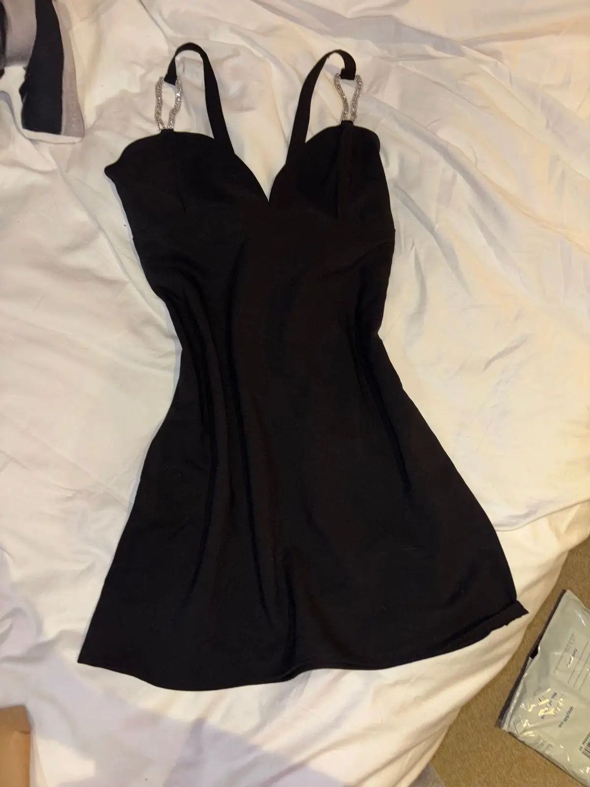 Zara Black Dress with Rhinestone Straps