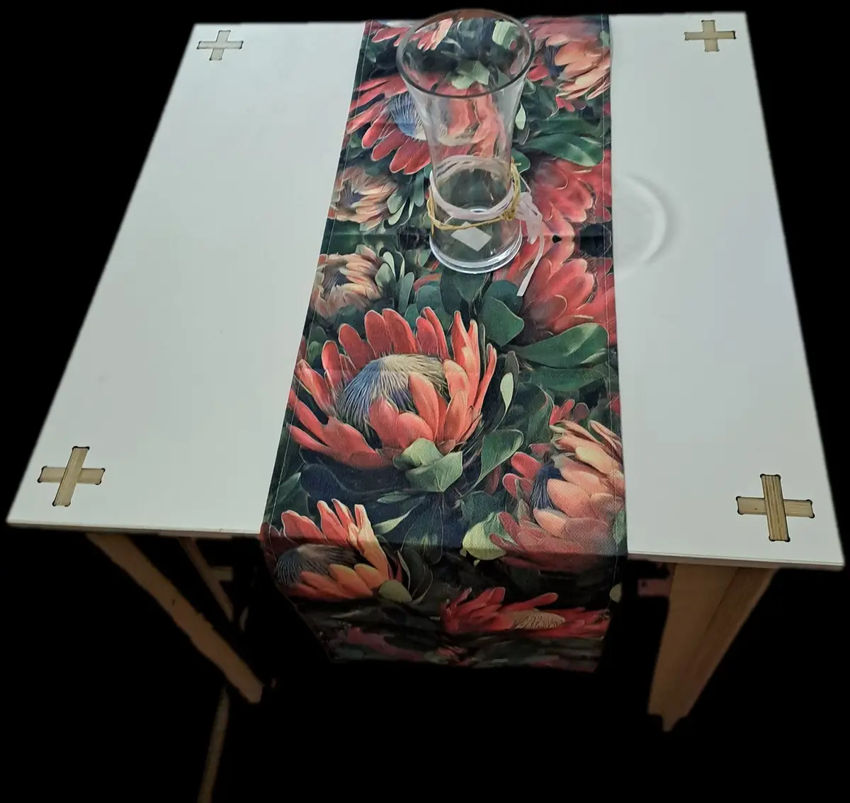 White Wooden Table with Cross Corner Details