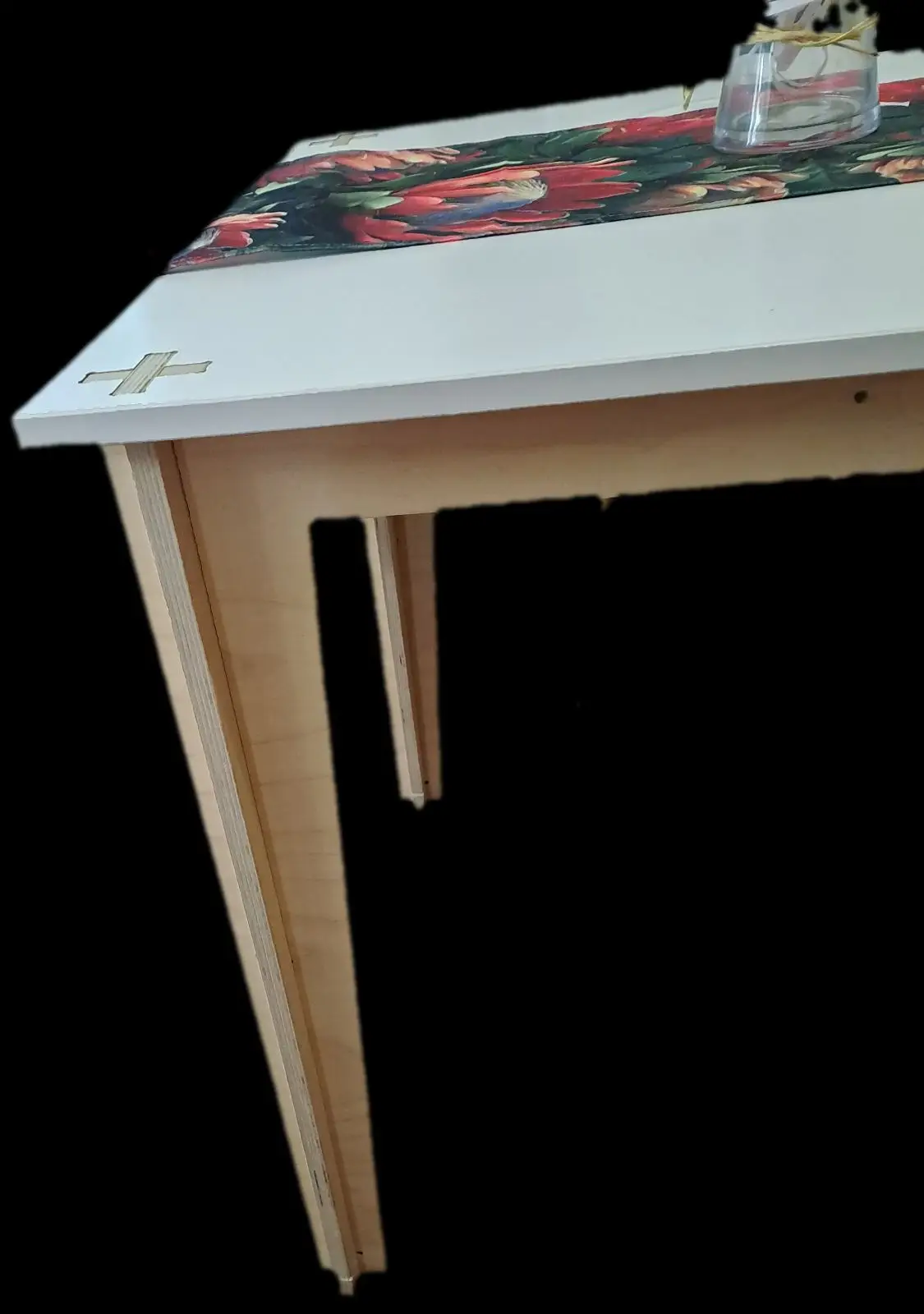 White Wooden Table with Cross Corner Details