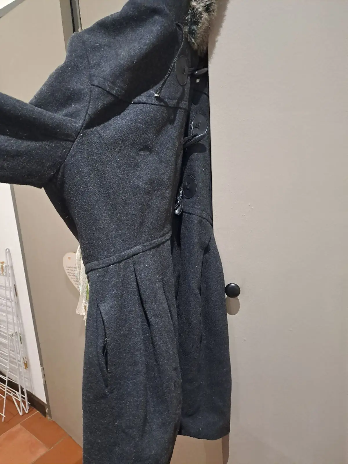 Dark Grey Duffle Coat with Faux-Fur Hood