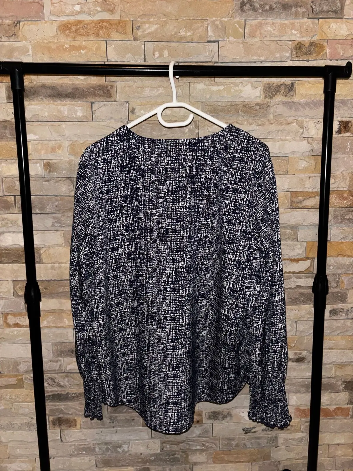 Shein Navy and White Patterned Long Sleeve Blouse