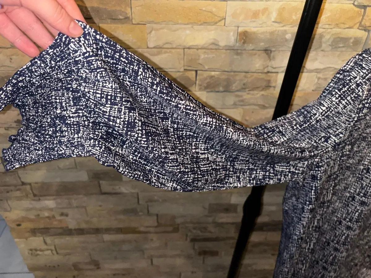 Shein Navy and White Patterned Long Sleeve Blouse