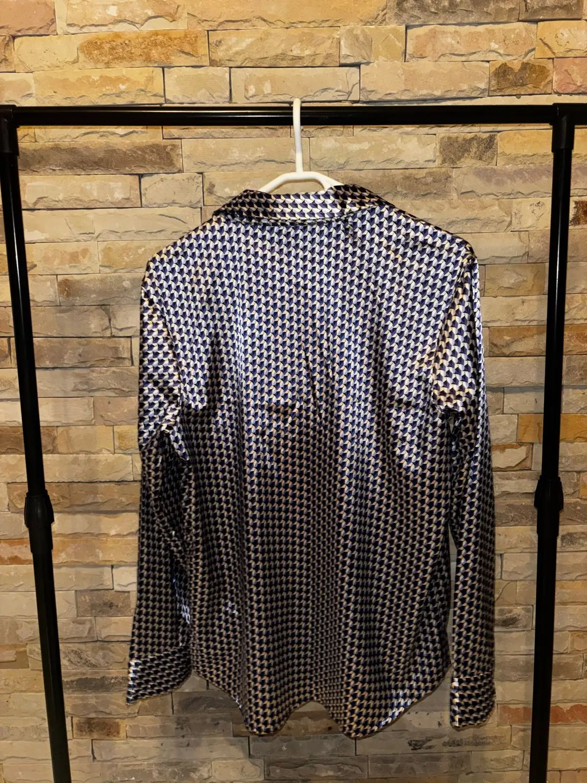 Shein Geometric Pattern Satin Long Sleeve Shirt