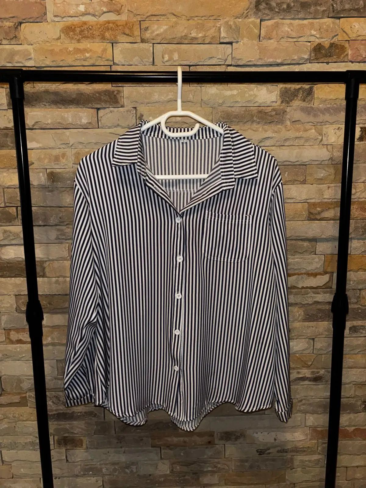 Shein Black and White Striped Long-Sleeve Shirt